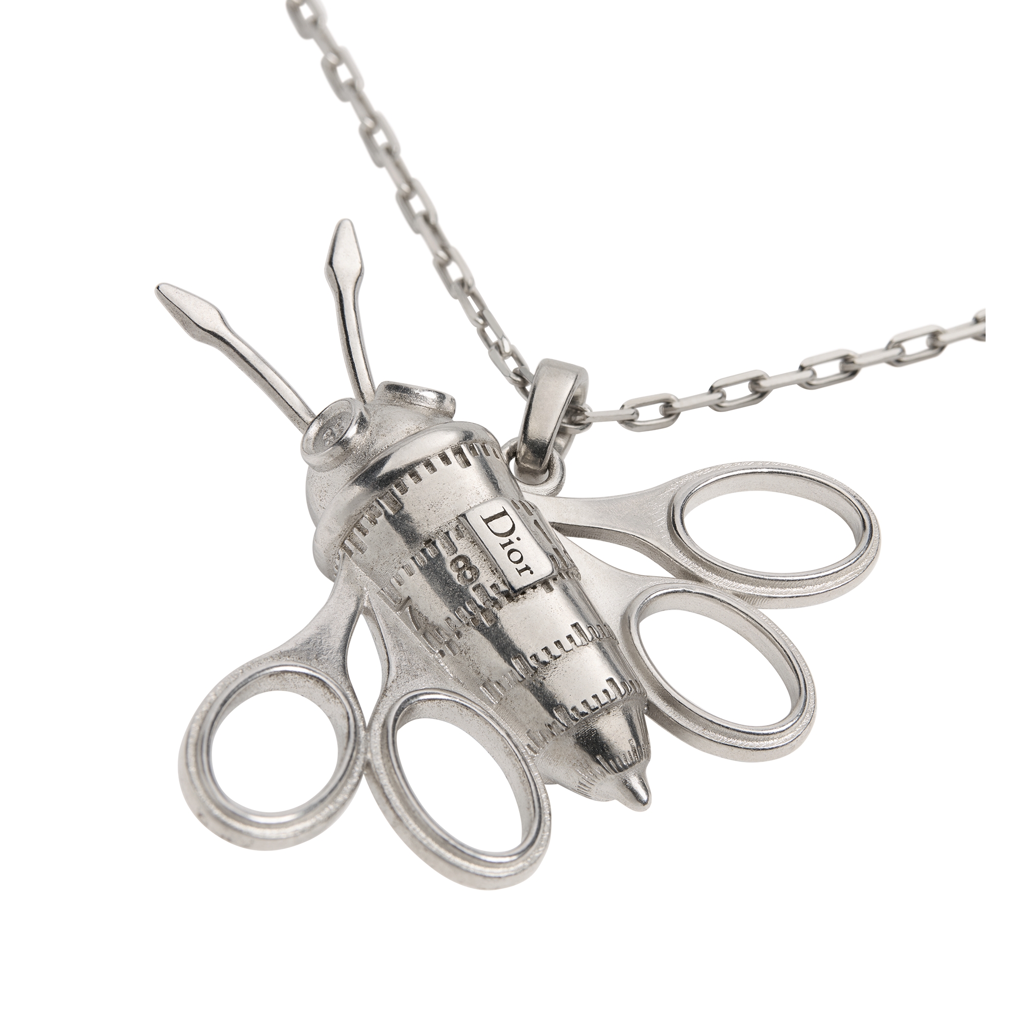 Dior Couture Charms Bee Pendant Necklace Silver E09