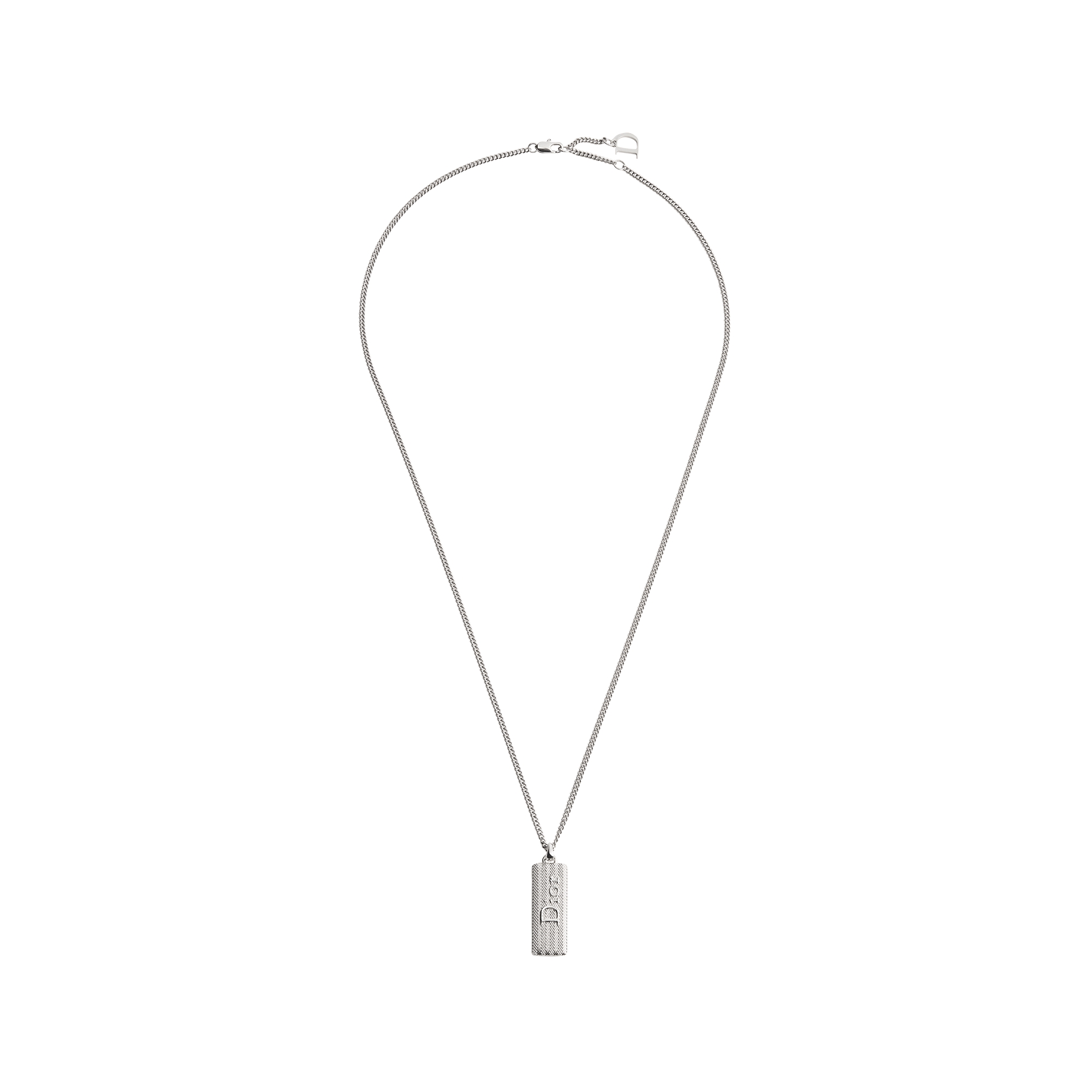 Dior Guilloché Plate Pendant Necklace Silver-Finish Brass E01