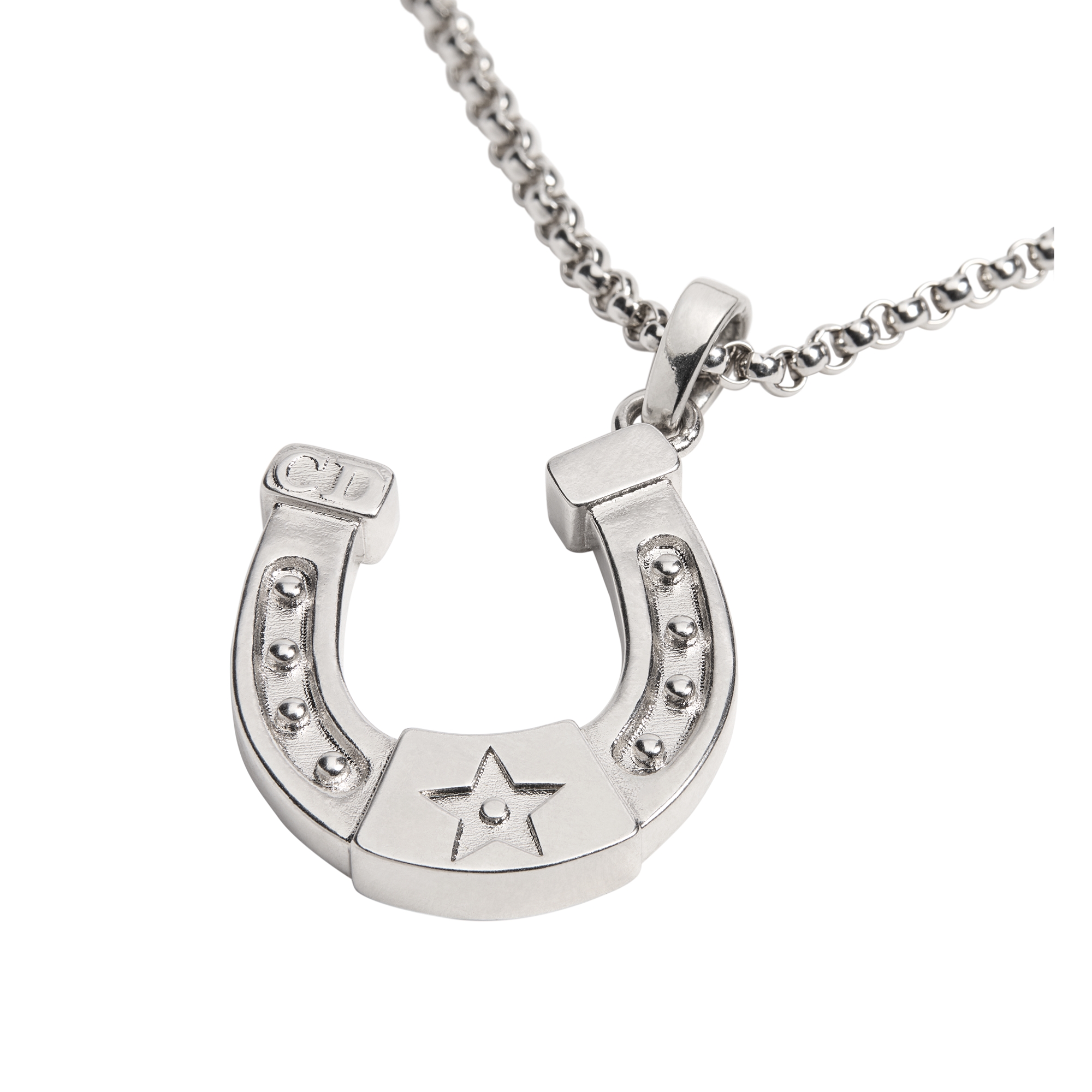 Dior Horseshoe Pendant Necklace Silver-Finish Brass E09