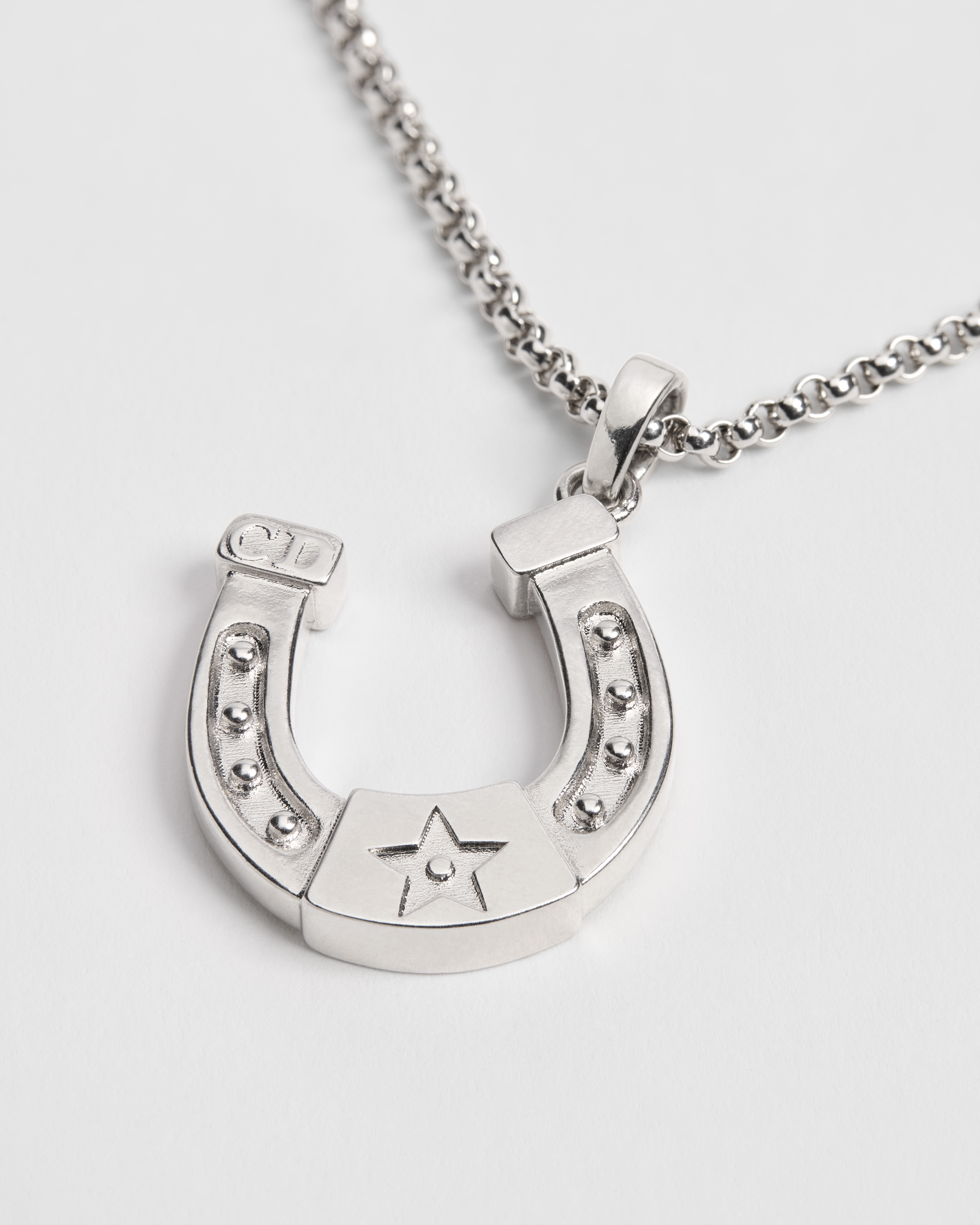 Dior Horseshoe Pendant Necklace Silver-Finish Brass E09