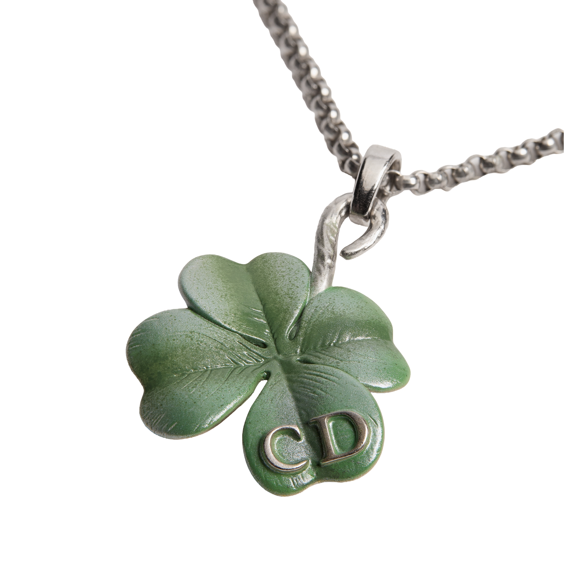 Dior Trèfle Pendant Necklace Silver and Green Resin E09