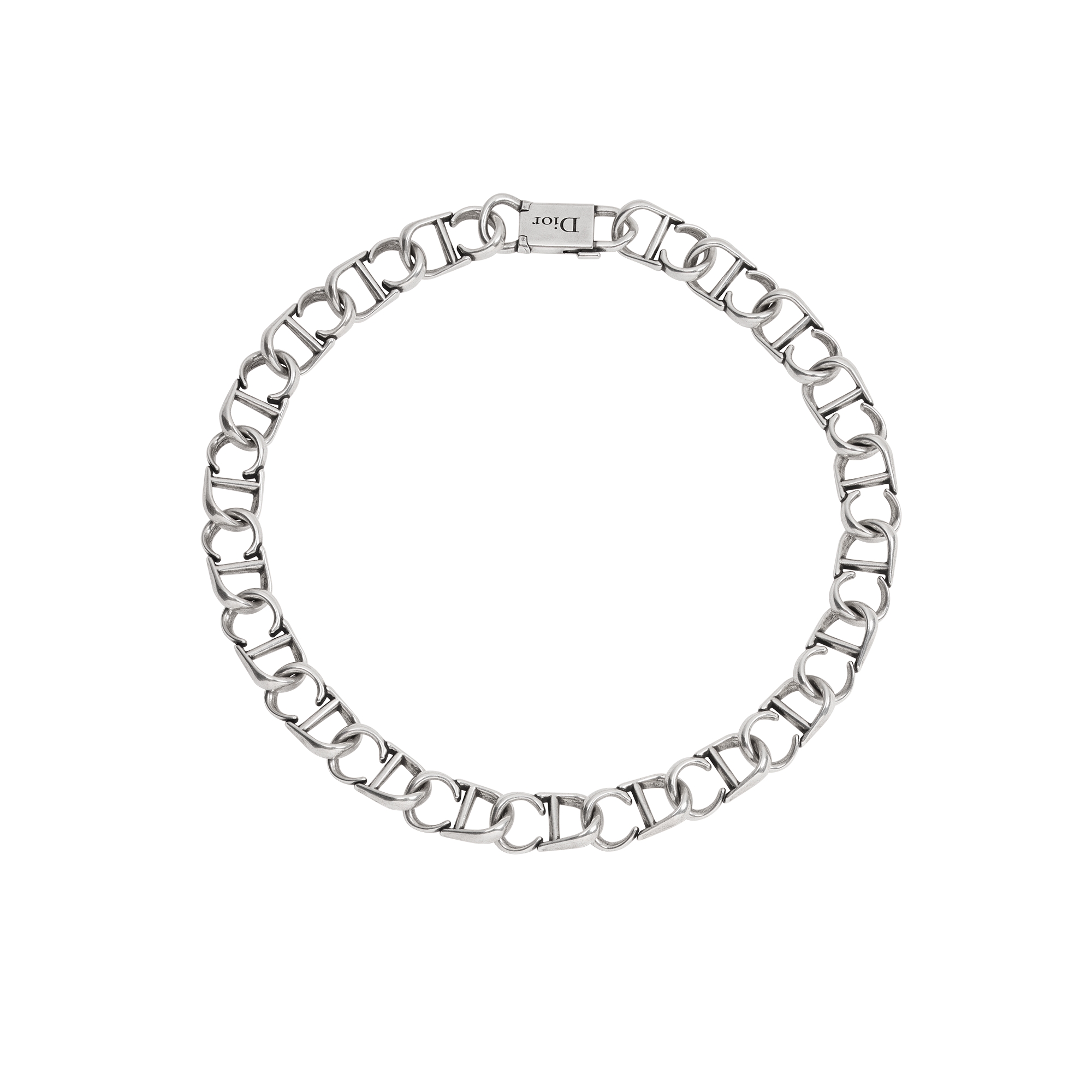 CD Icon Chain Link Necklace Antique-Finish Silver E01