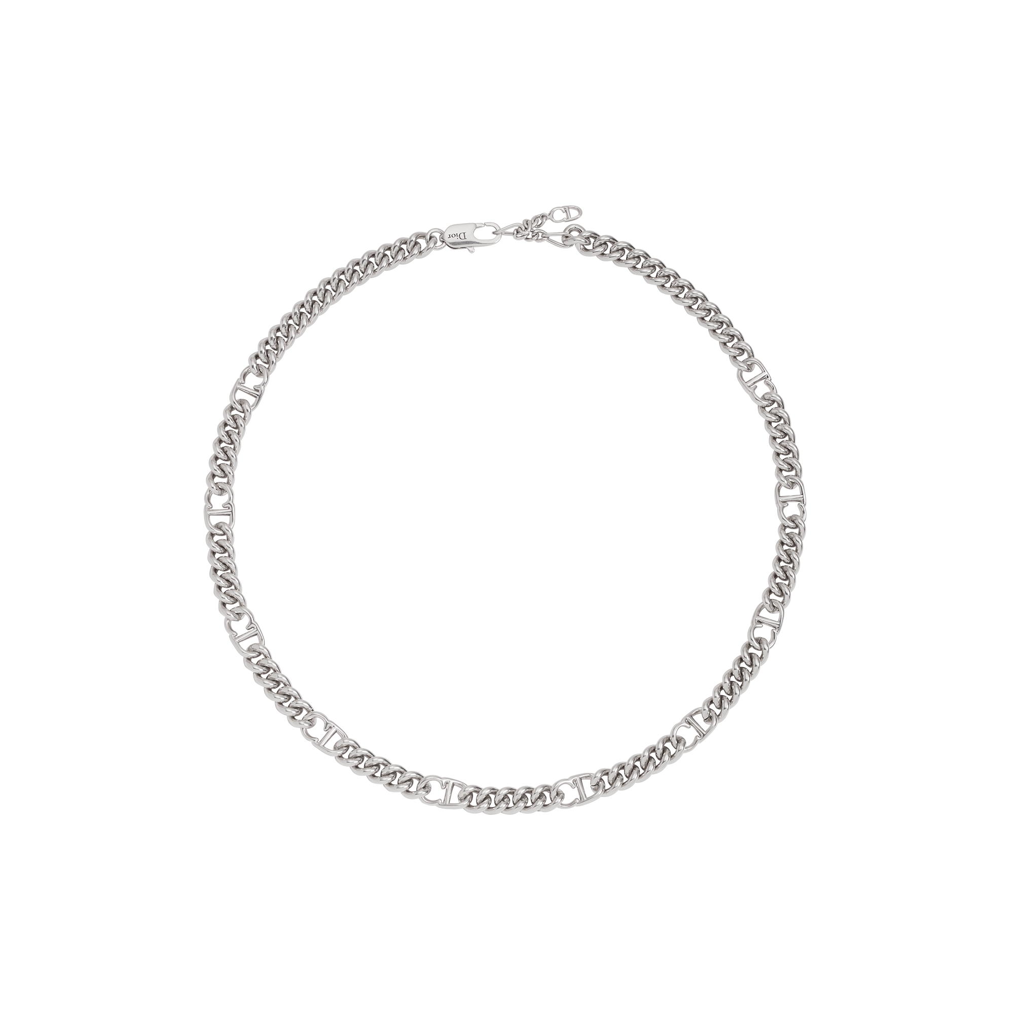 CD Icon Thin Chain Link Necklace Silver-Finish Brass E01