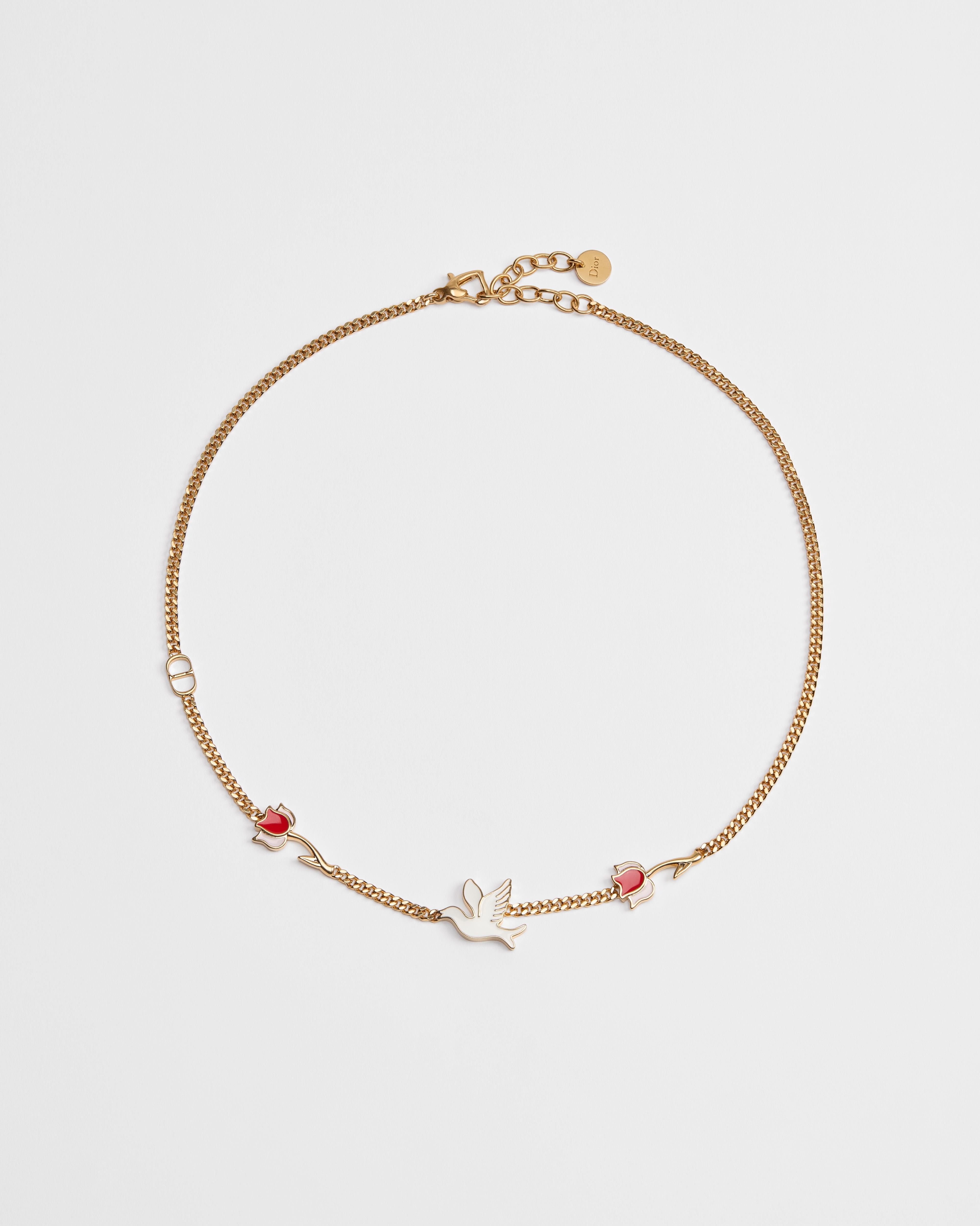 Dioramour Doves & Roses Necklace Gold-Finish Metal and Multicolor Lacquer E01