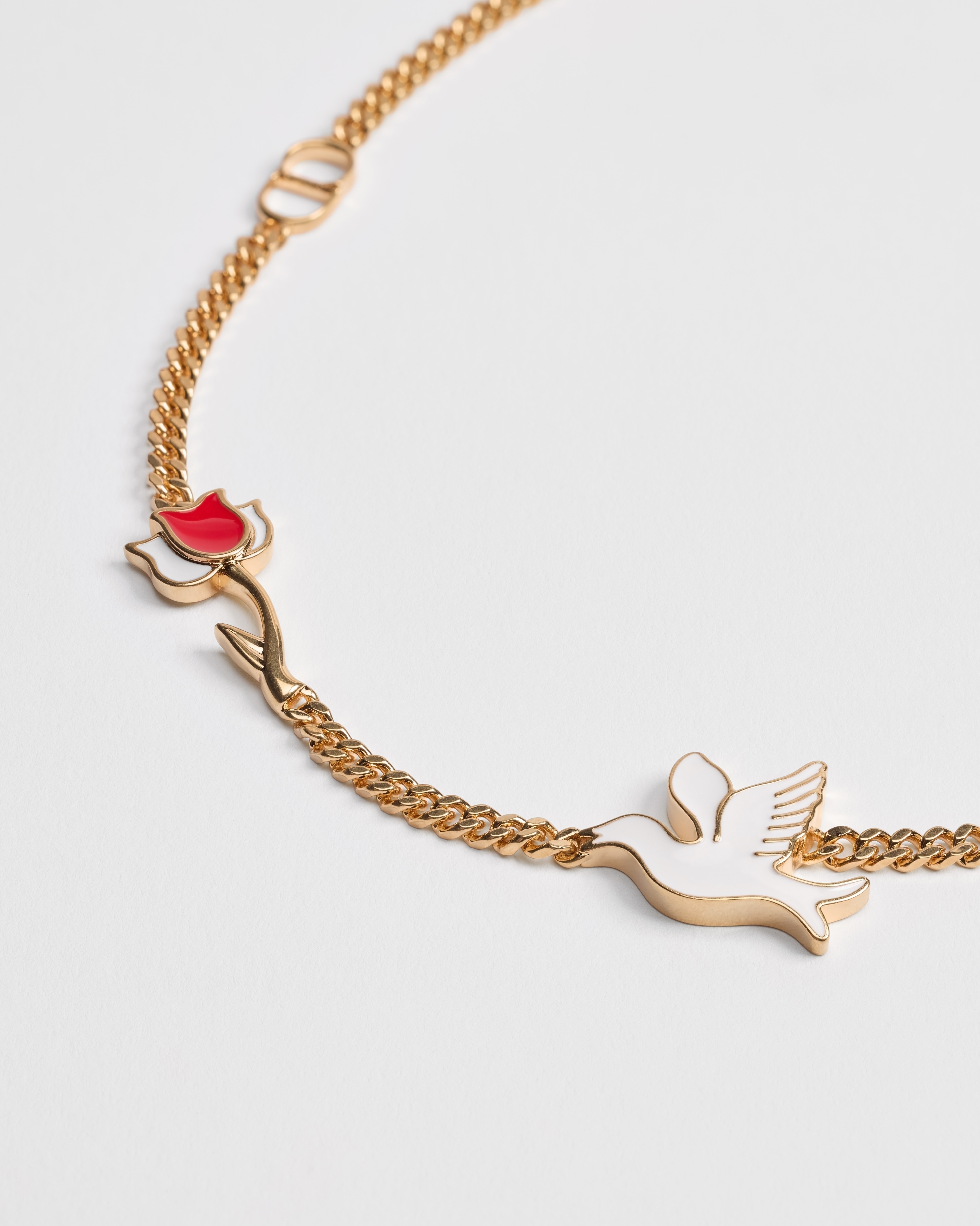 Dioramour Doves & Roses Necklace Gold-Finish Metal and Multicolor Lacquer E09