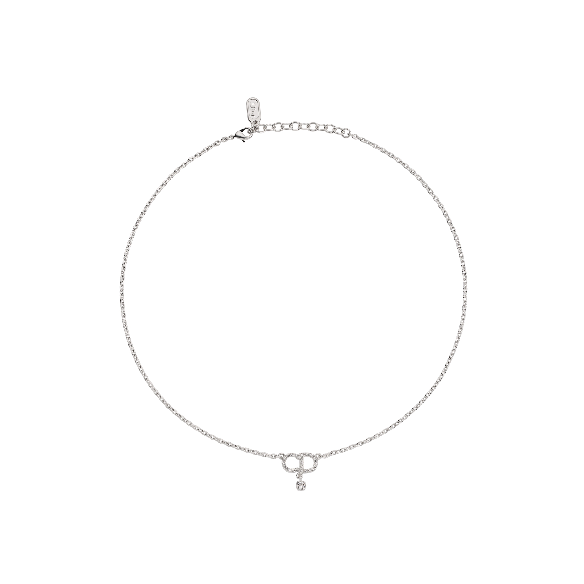 CD Signature Necklace Silver-Finish Metal and Crystals E01
