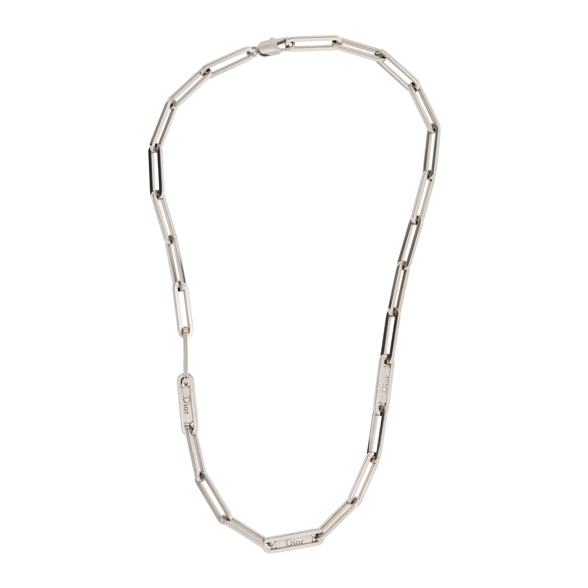 Dior Link Chain Link Necklace Silver-Finish Brass E01