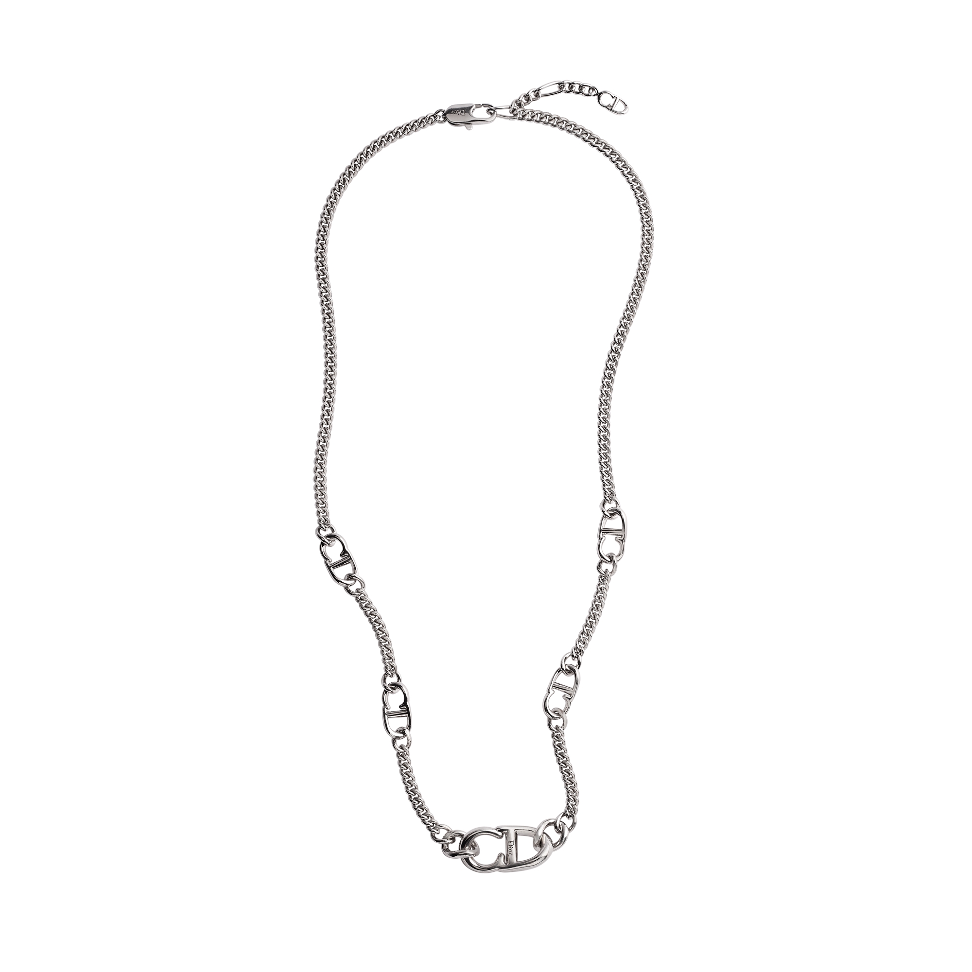 CD Icon Thin Chain Link Necklace Silver-Finish Brass E01