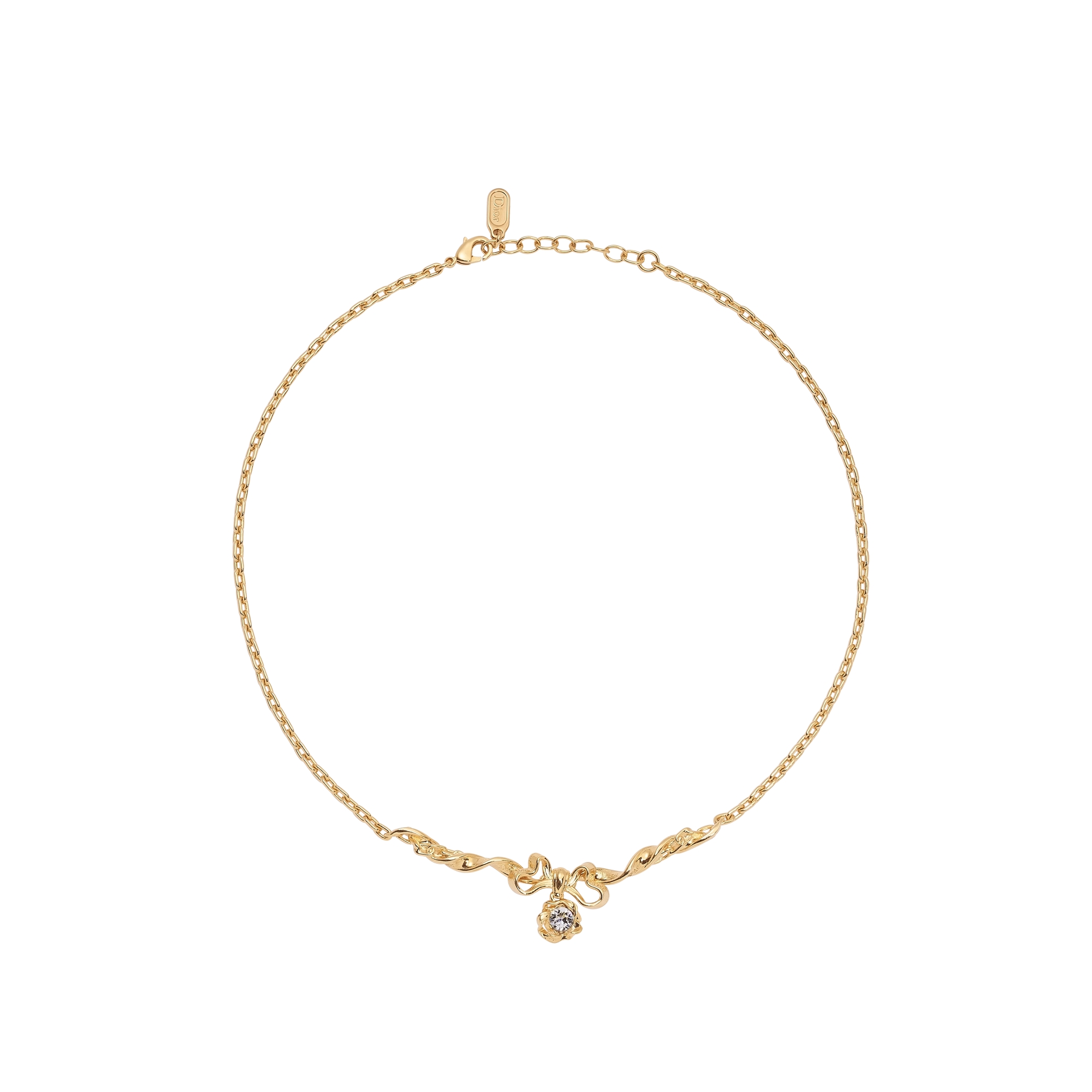 Dior Twisted Bow Necklace Gold-Finish Metal and Crystal | DIOR