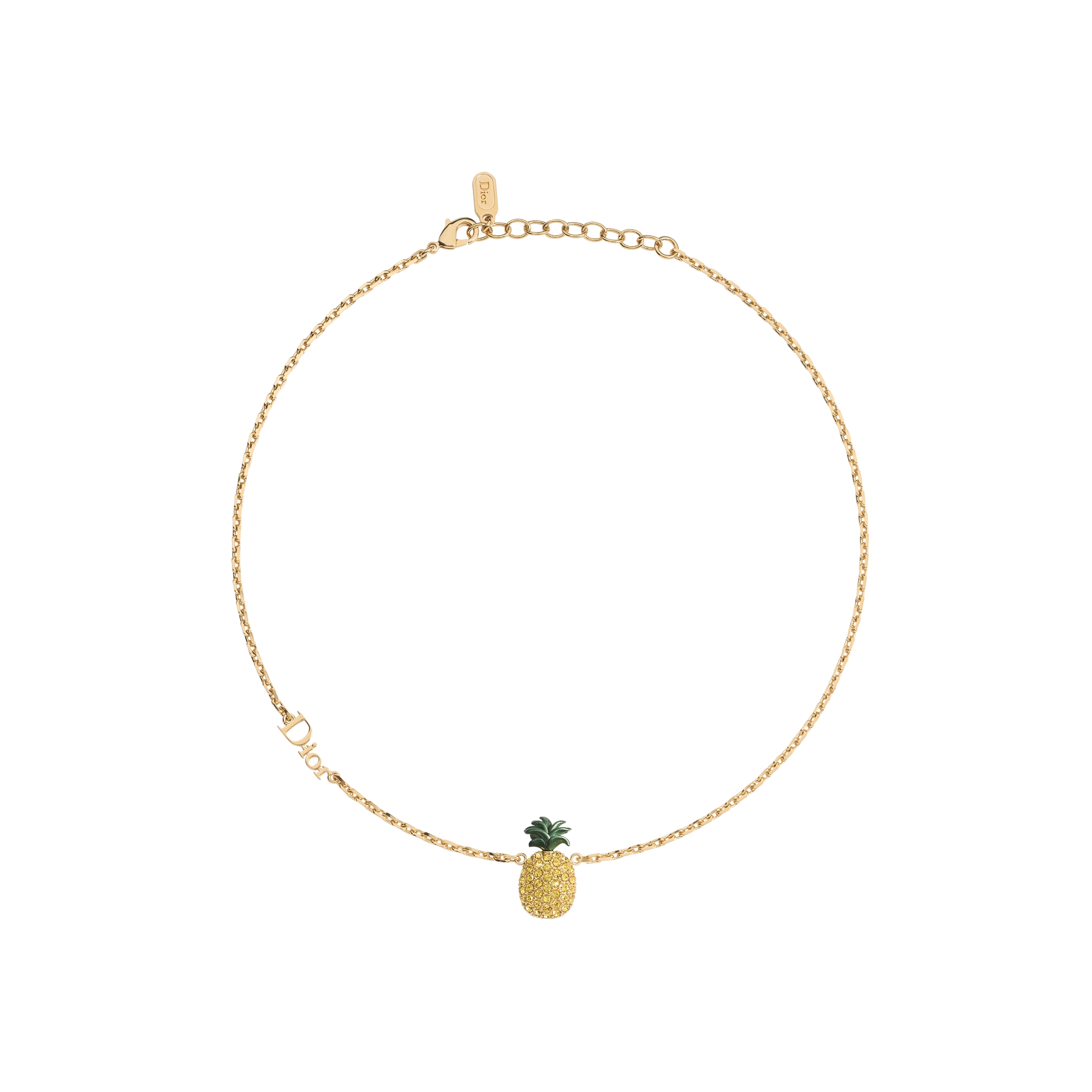 Dioriviera Dior Sparkling Fruit Necklace Gold-Finish Metal, Yellow Crystals and Green Lacquer E01