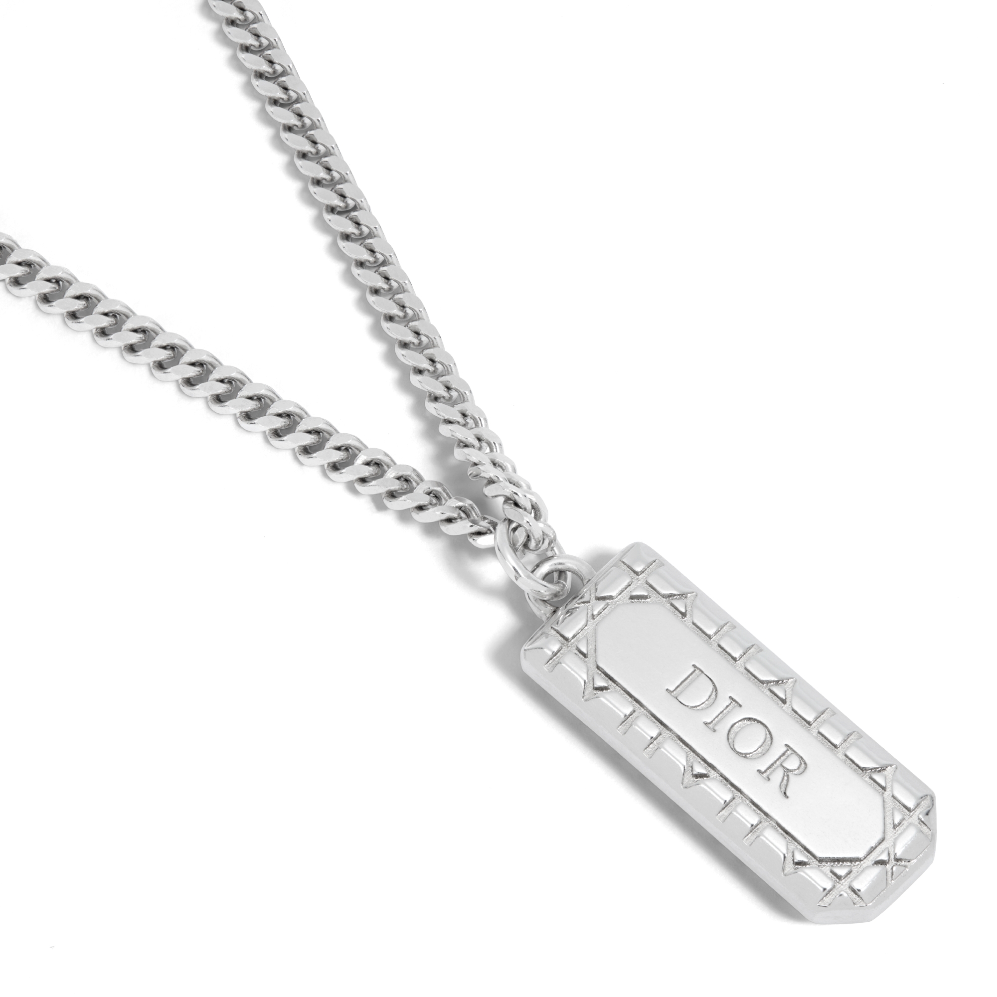 Cannage Plate Pendant Necklace Silver E09