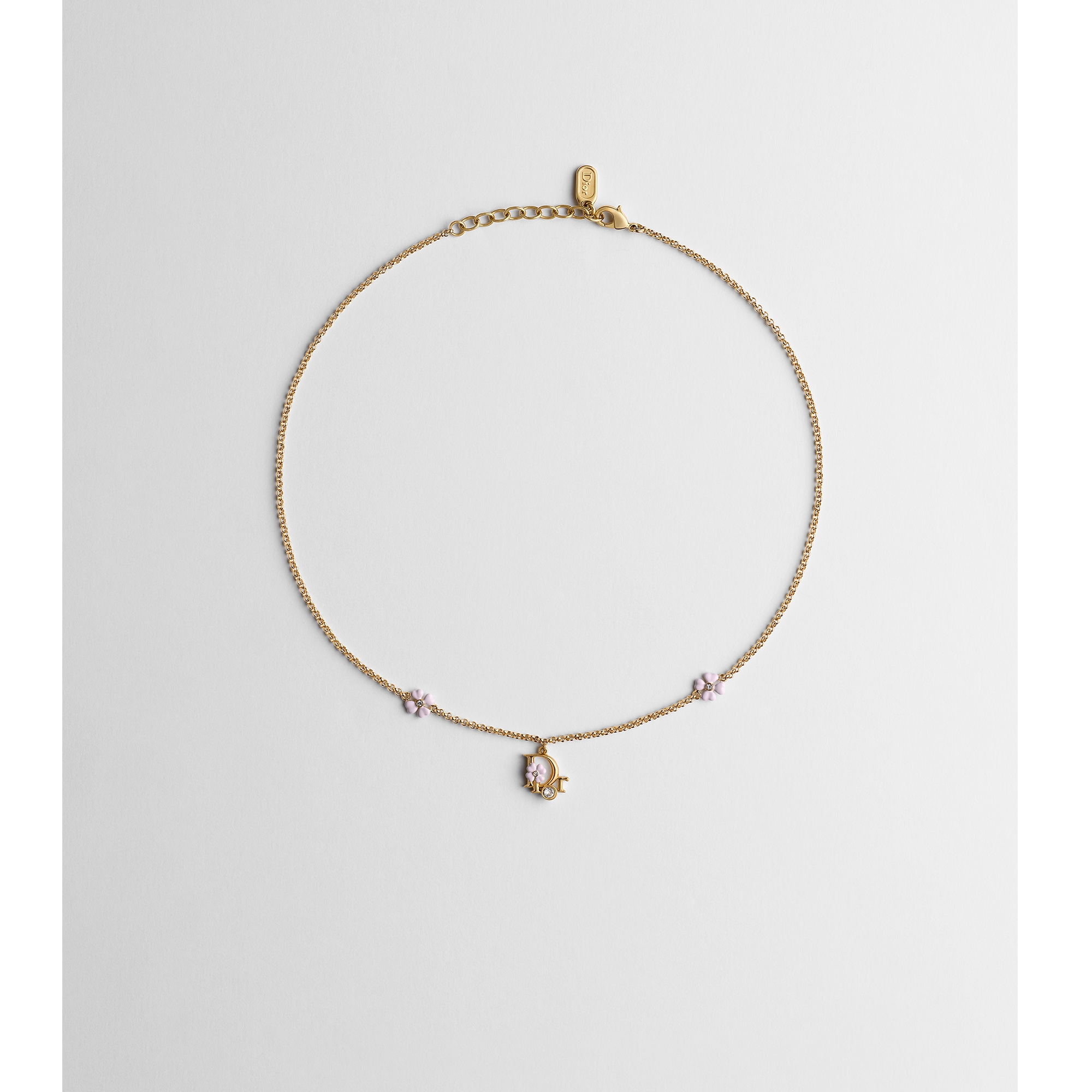 Dior Precious Clover Necklace Gold-Finish Metal, Crystals and Pink Lacquer E01