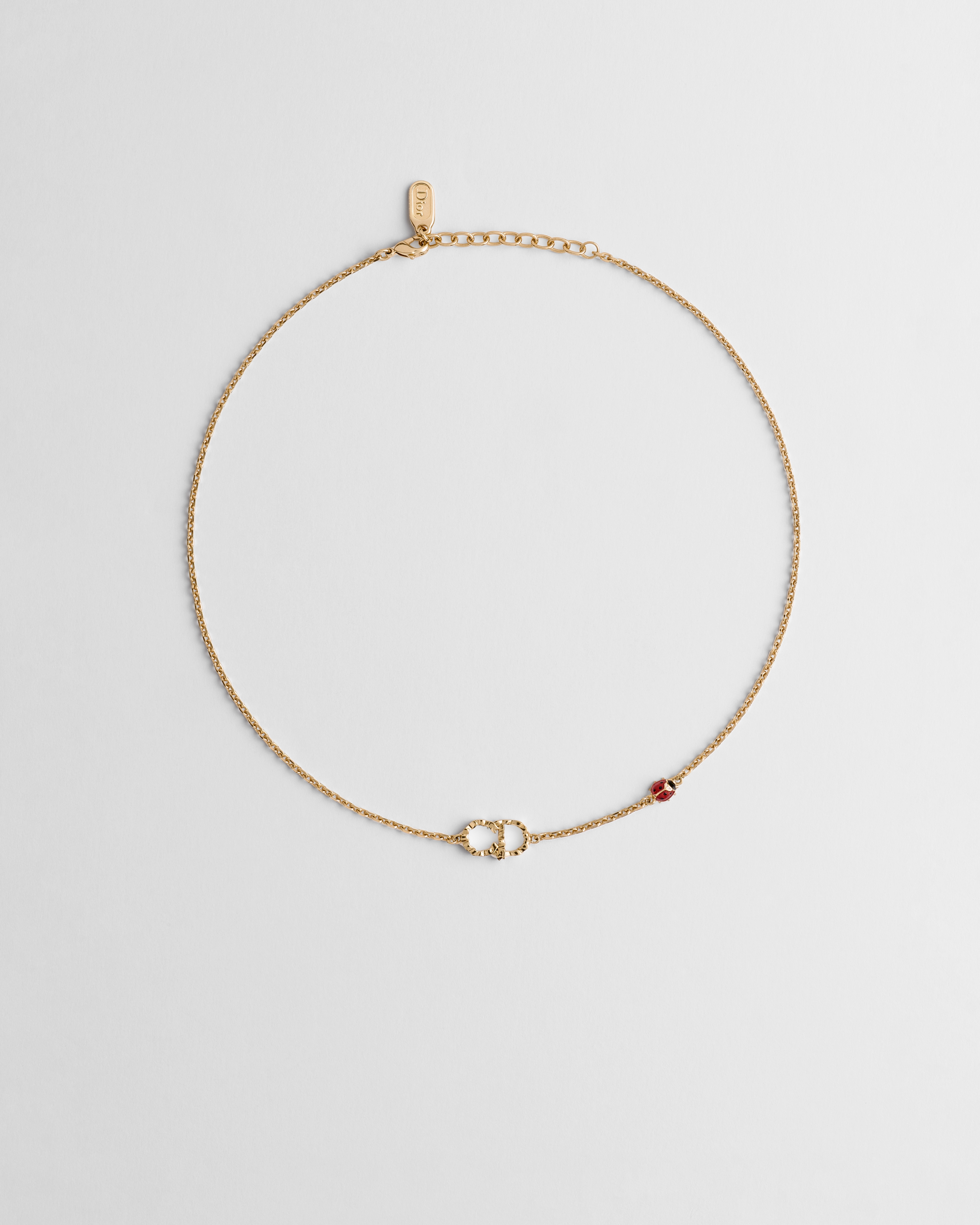 Dior Qixi CD Lady Twist Necklace Gold-Finish Metal with Red and Black Lacquer E01