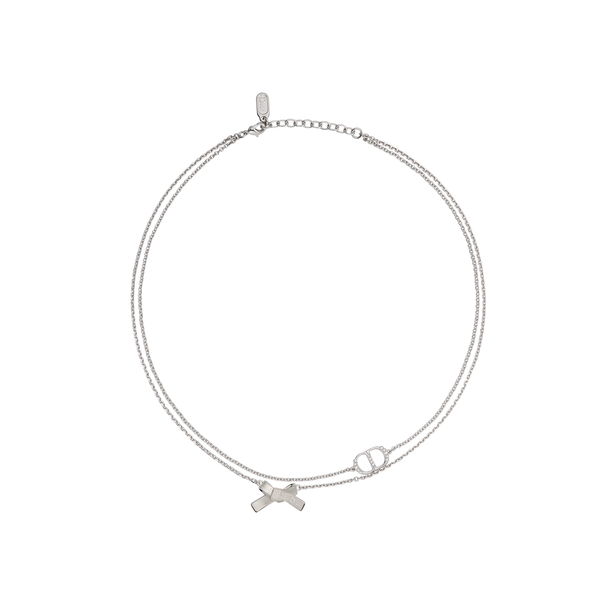 CD Parure Necklace Silver-Finish Metal and Crystals E01
