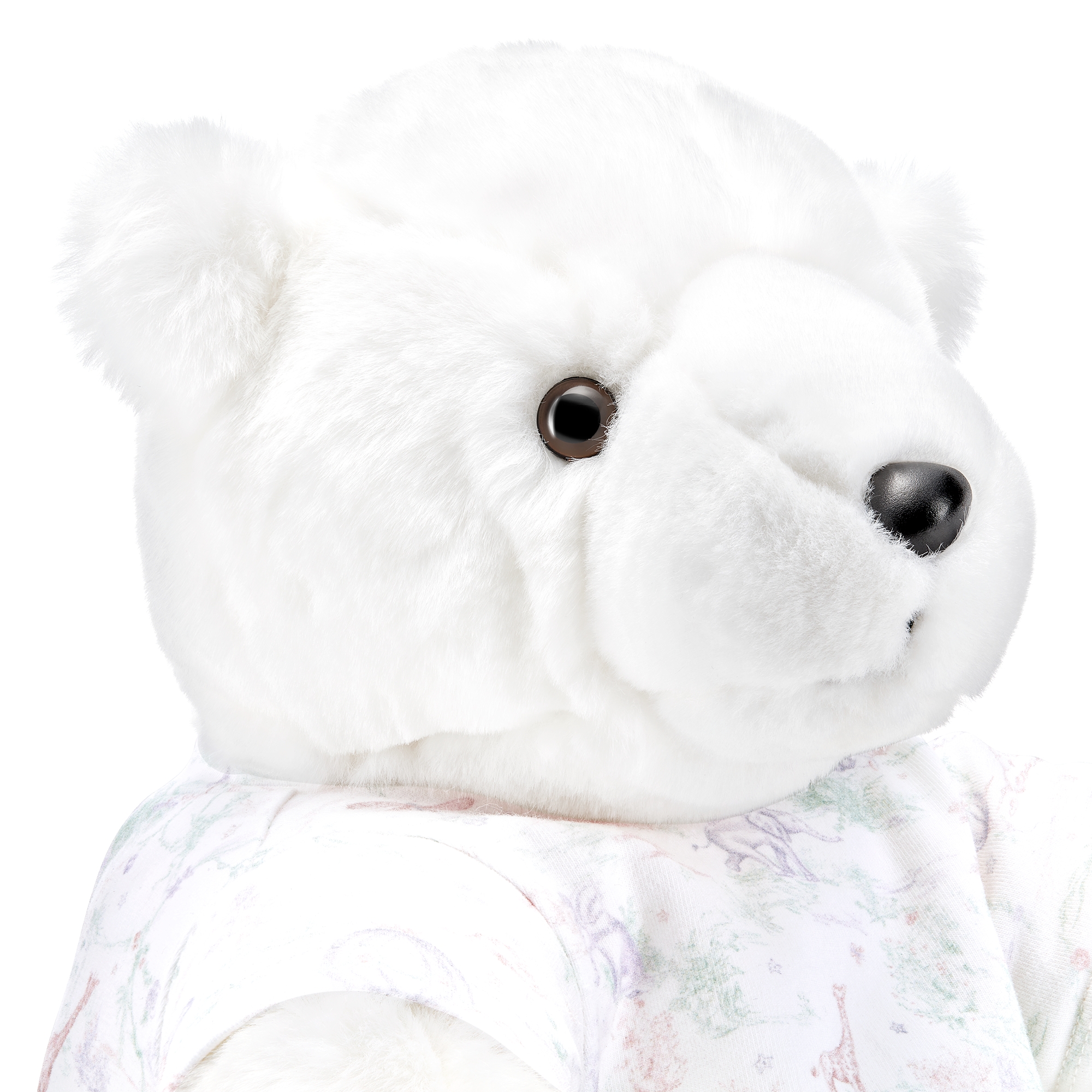 Peluche ourson Fausse fourrure ivoire et jersey de coton ivoire Toile de Jouy Pastel E09