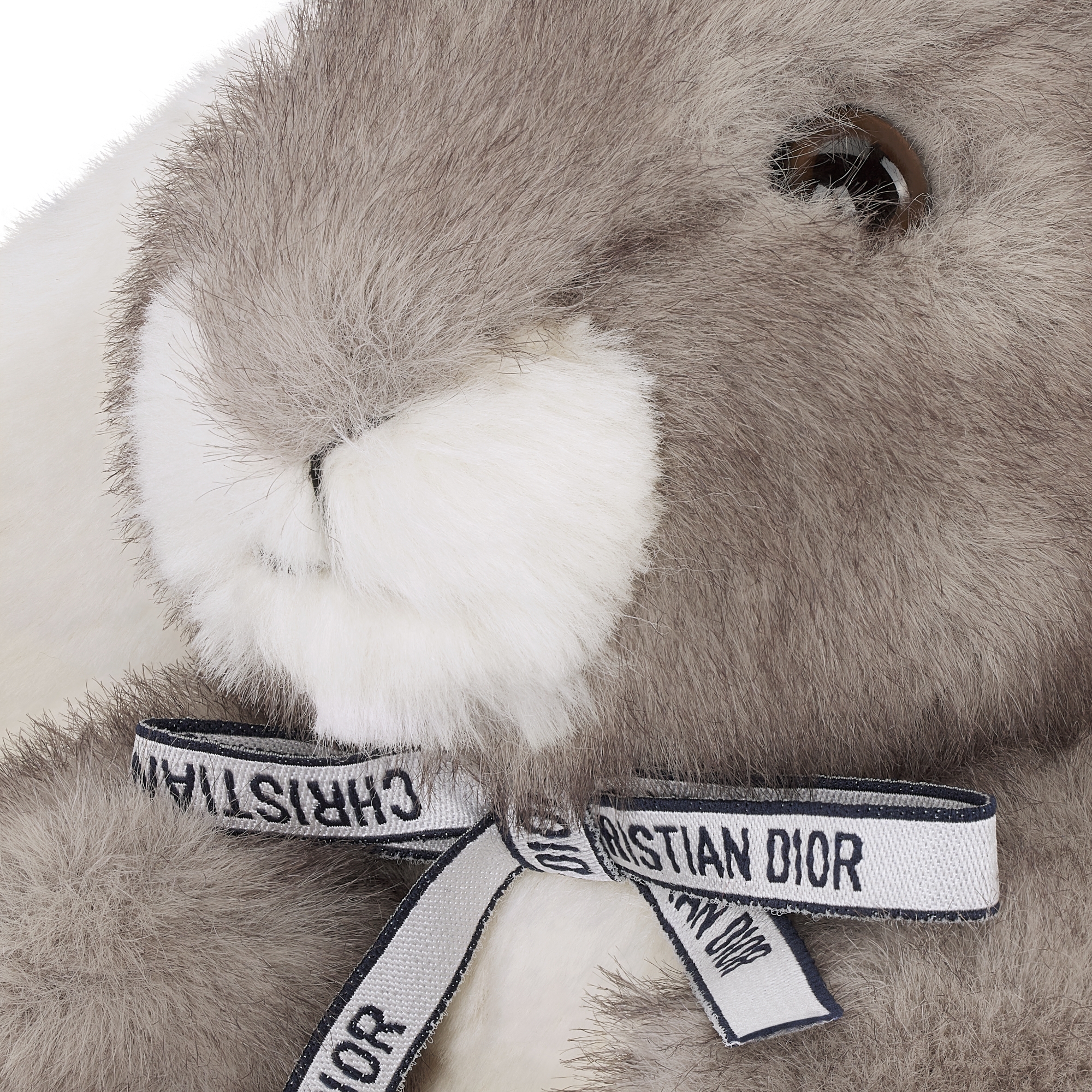Rabbit Soft Toy Ivory and Gray Faux Fur E09