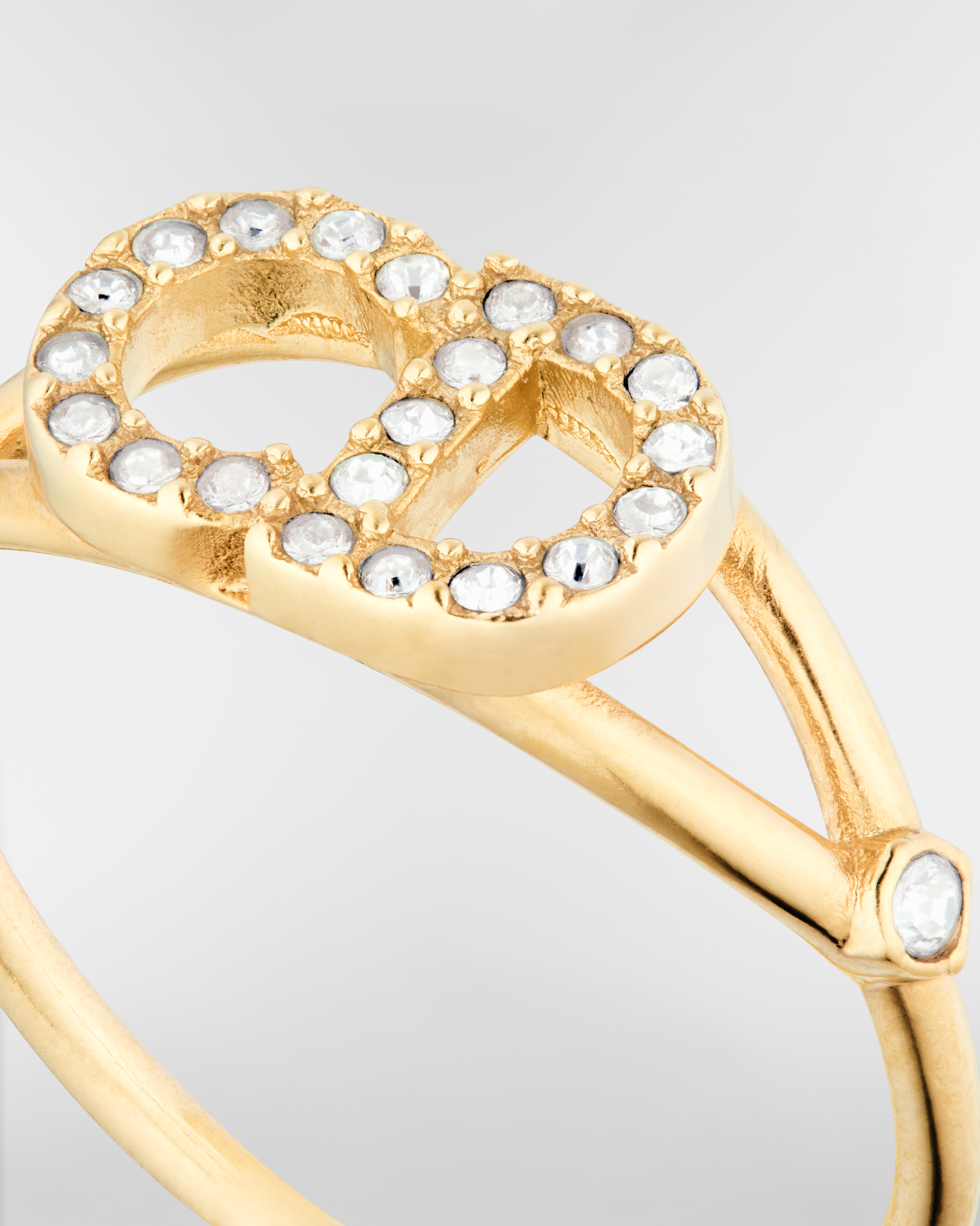 Clair D Lune Ring Gold-Finish Metal and White Crystals E09