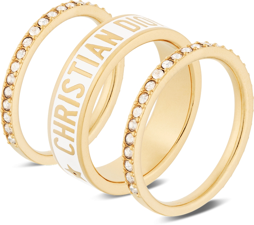 Dior Code Ring Set Gold Finish Metal and Silver Tone Crystals with White Lacquer DIOR