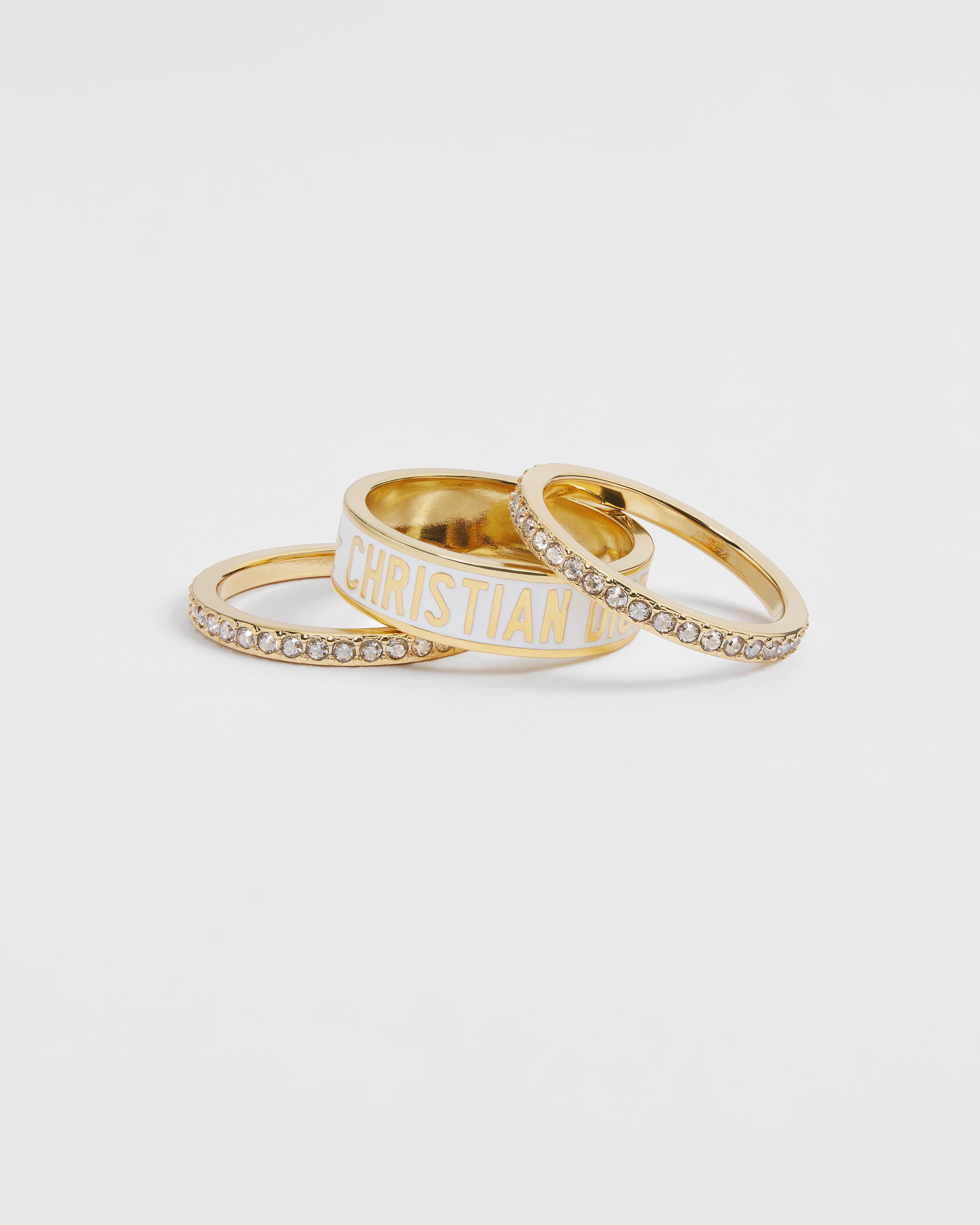 Dior Code Ring Set Gold-Finish Metal with Silver-Tone Crystals and White Lacquer E01