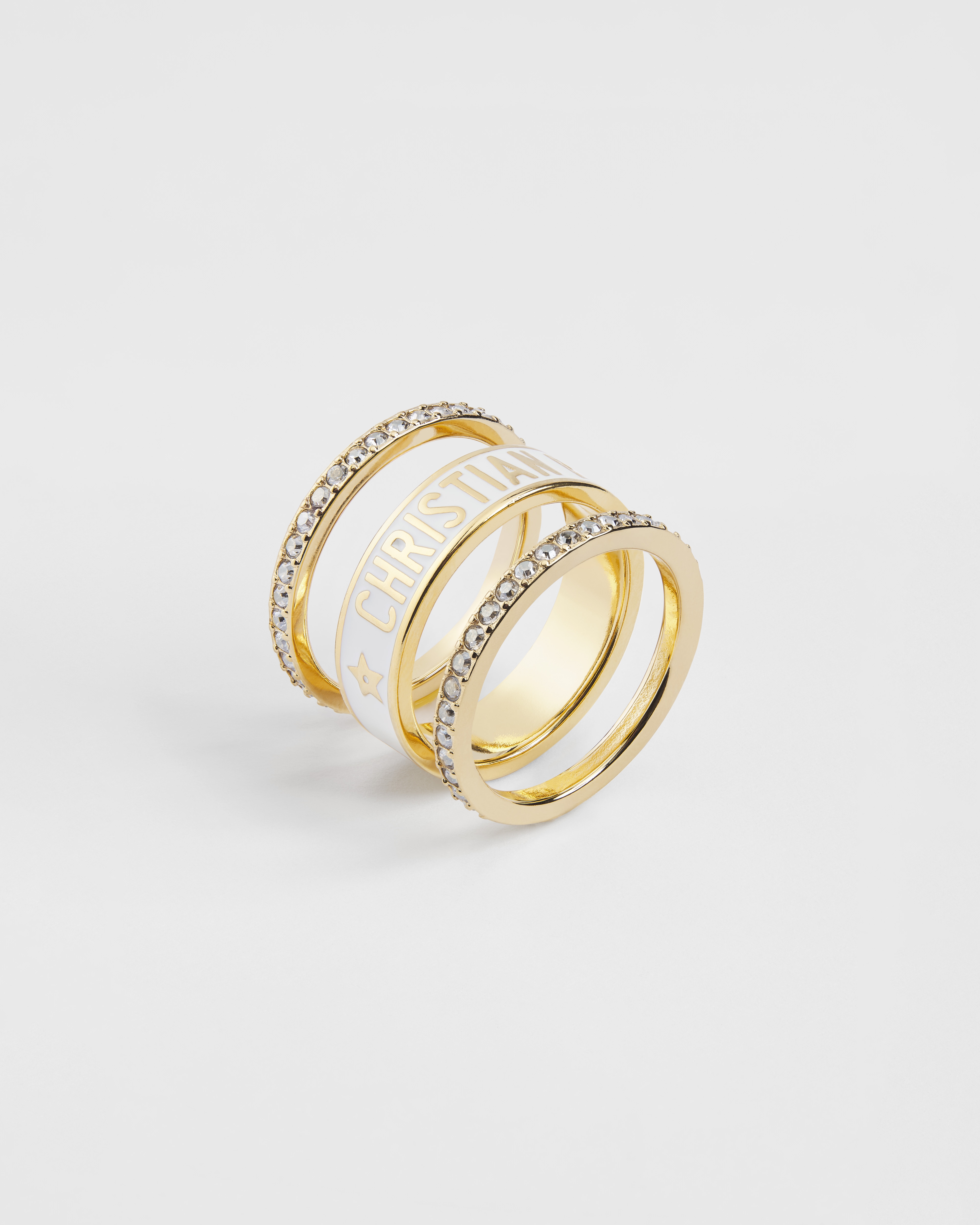Dior Code Ring Set Gold-Finish Metal with Silver-Tone Crystals and White Lacquer E03