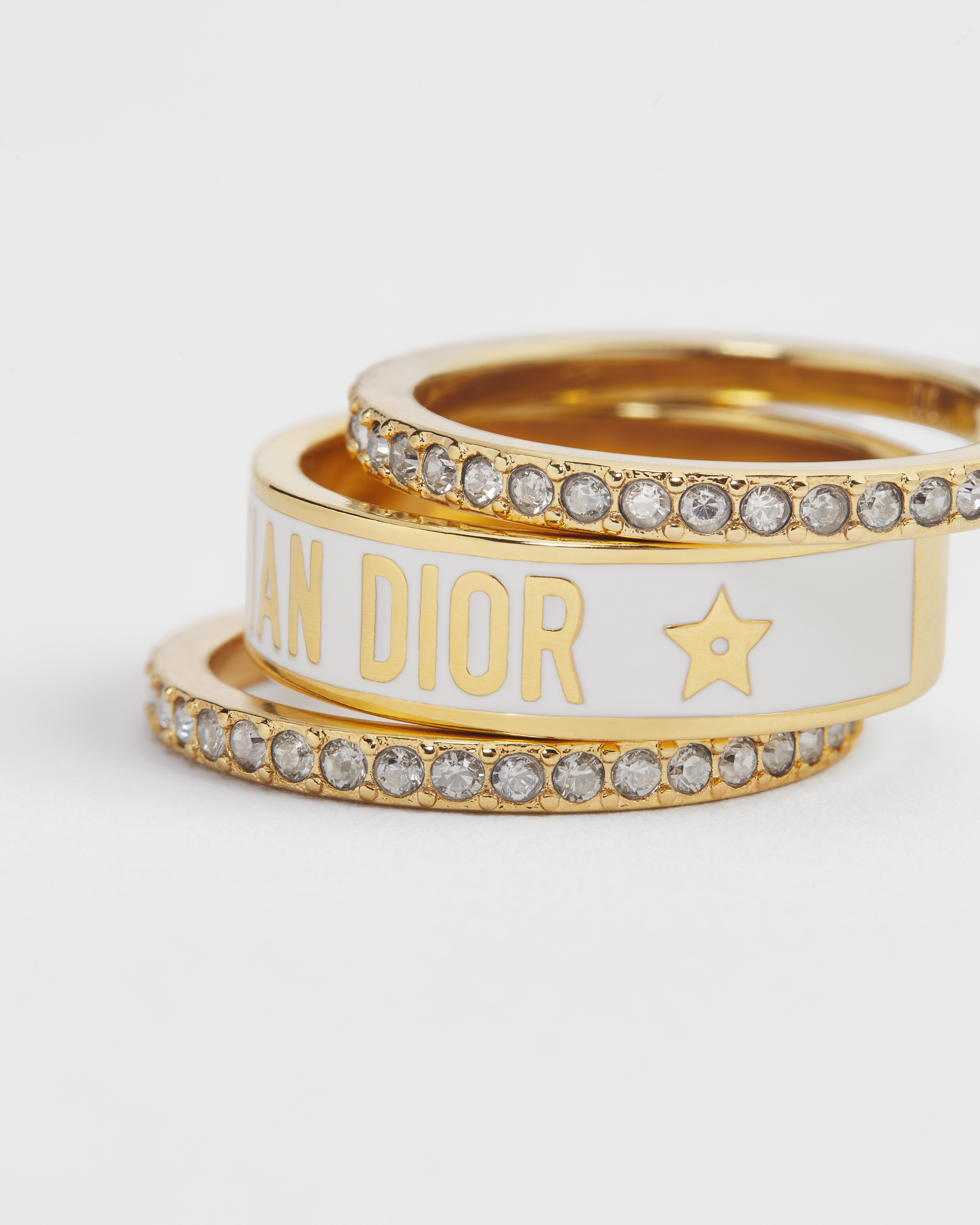 Dior Code Ring Set Gold-Finish Metal with Silver-Tone Crystals and White Lacquer E09