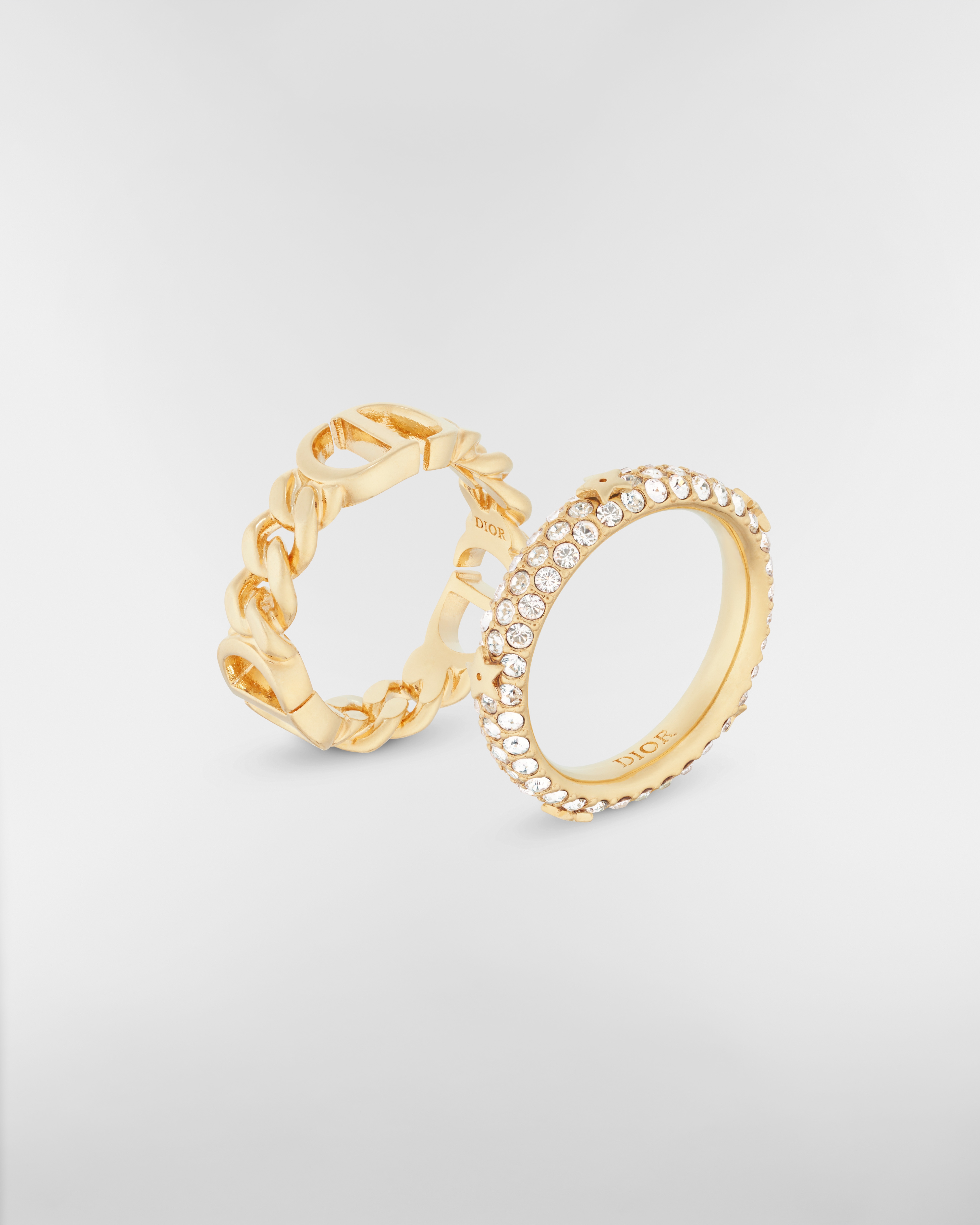 Set de bagues Petit CD Métal finition dorée et cristaux blancs E03