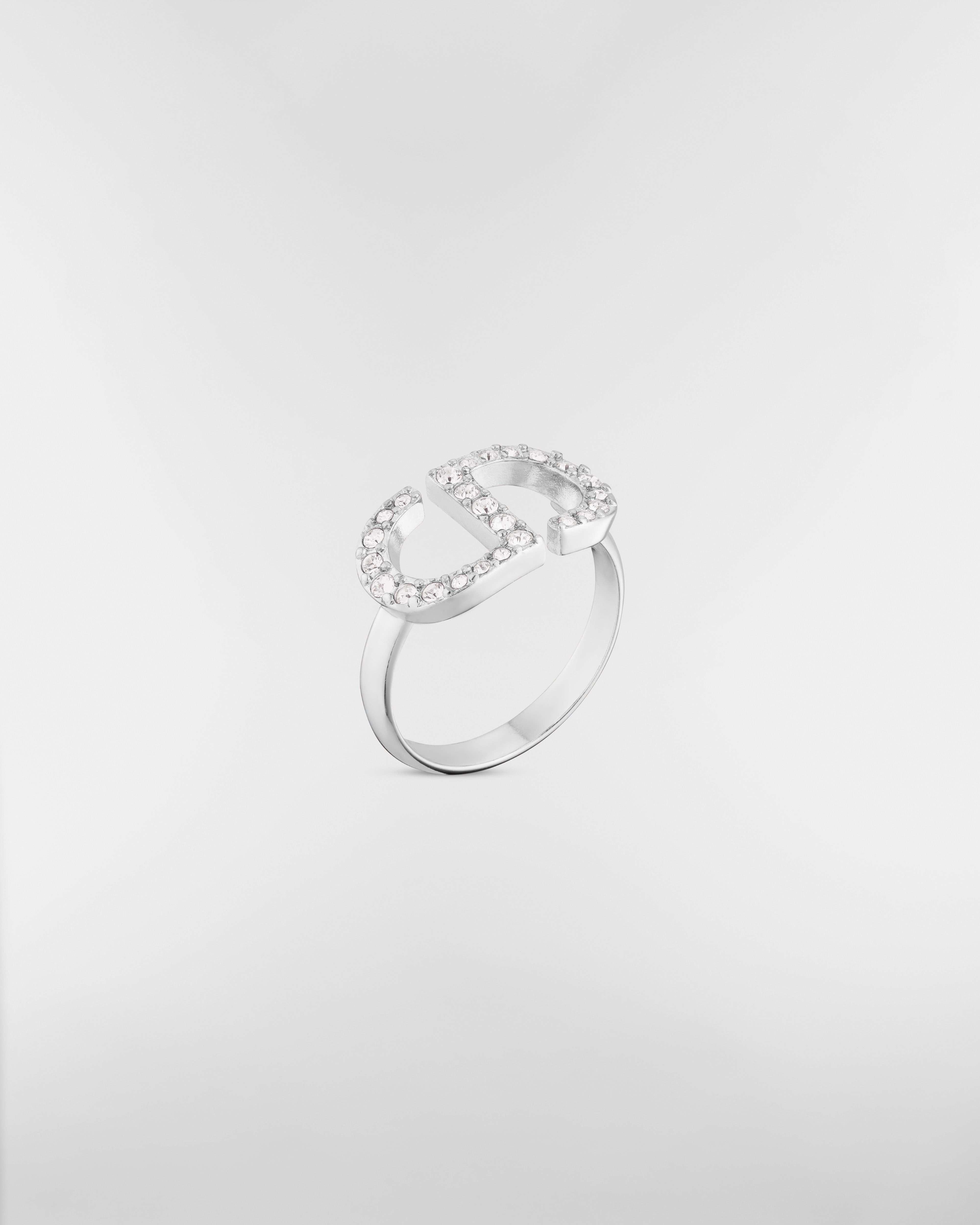 Petit CD 戒指 銀色飾面金屬配白色水晶 E03