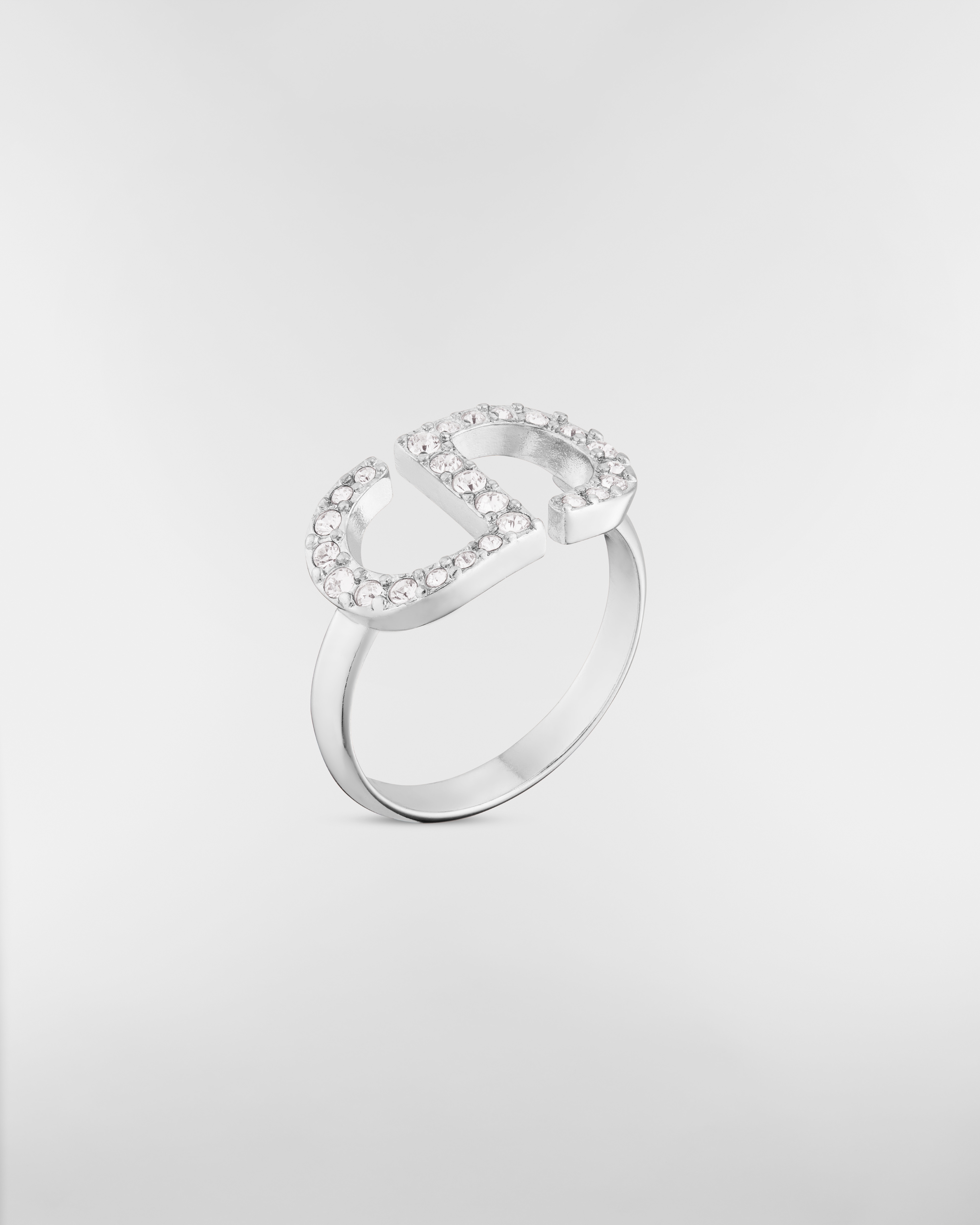 Petit CD Ring Silver-Finish Metal with White Crystals E03