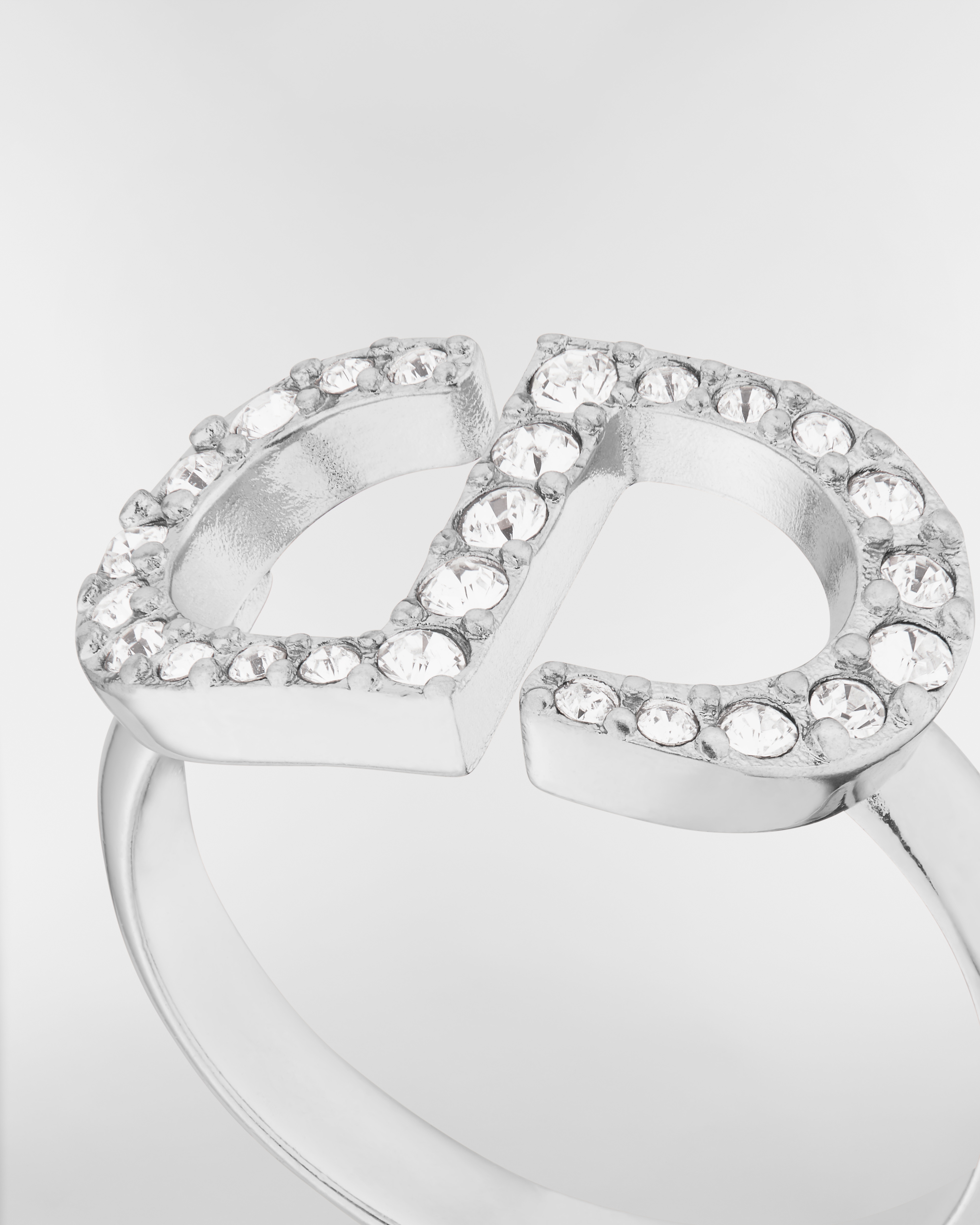 Petit CD Ring Silver-Finish Metal with White Crystals E09