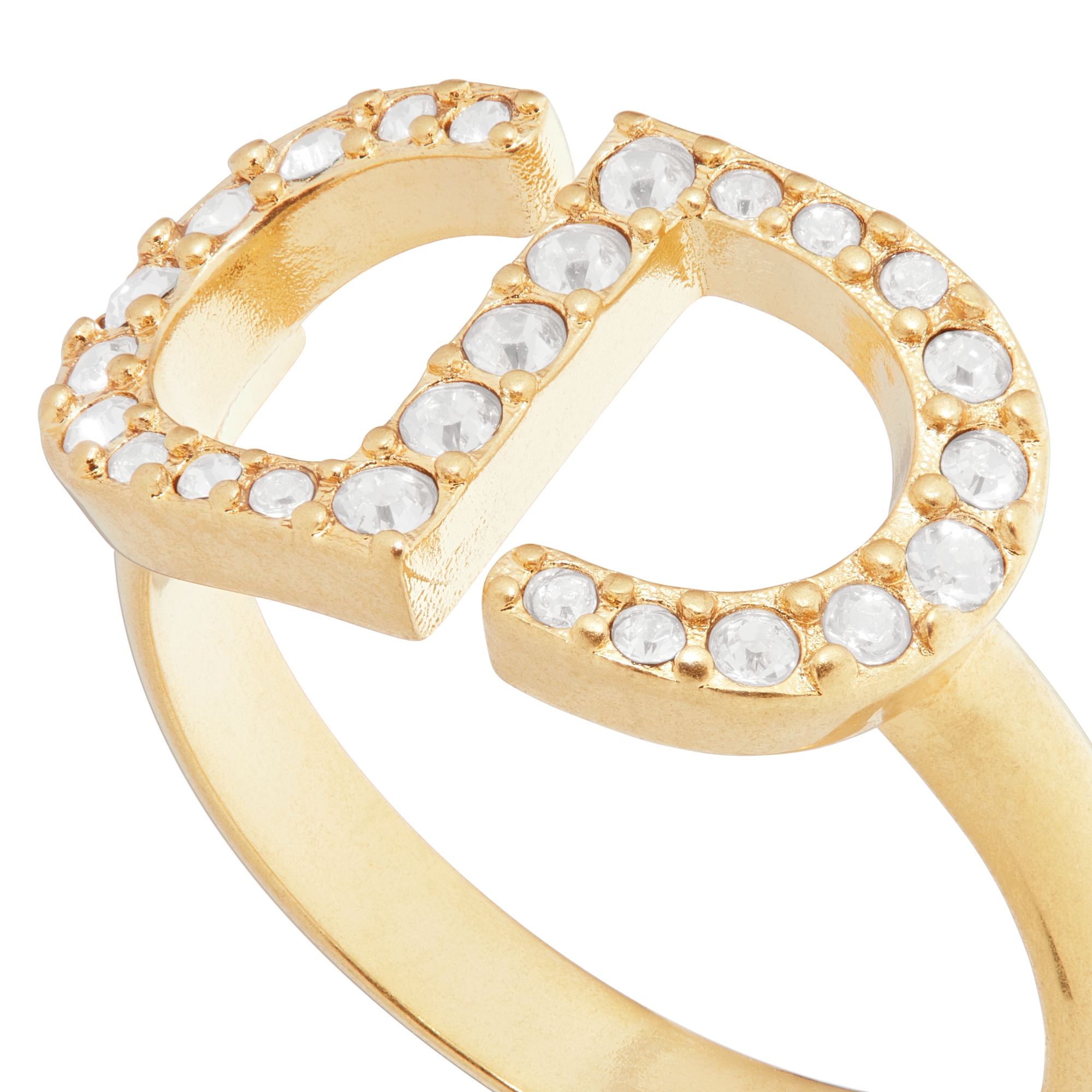 Petit CD-ring Metaal met goudkleurige afwerking en zilverkleurige kristallen E09