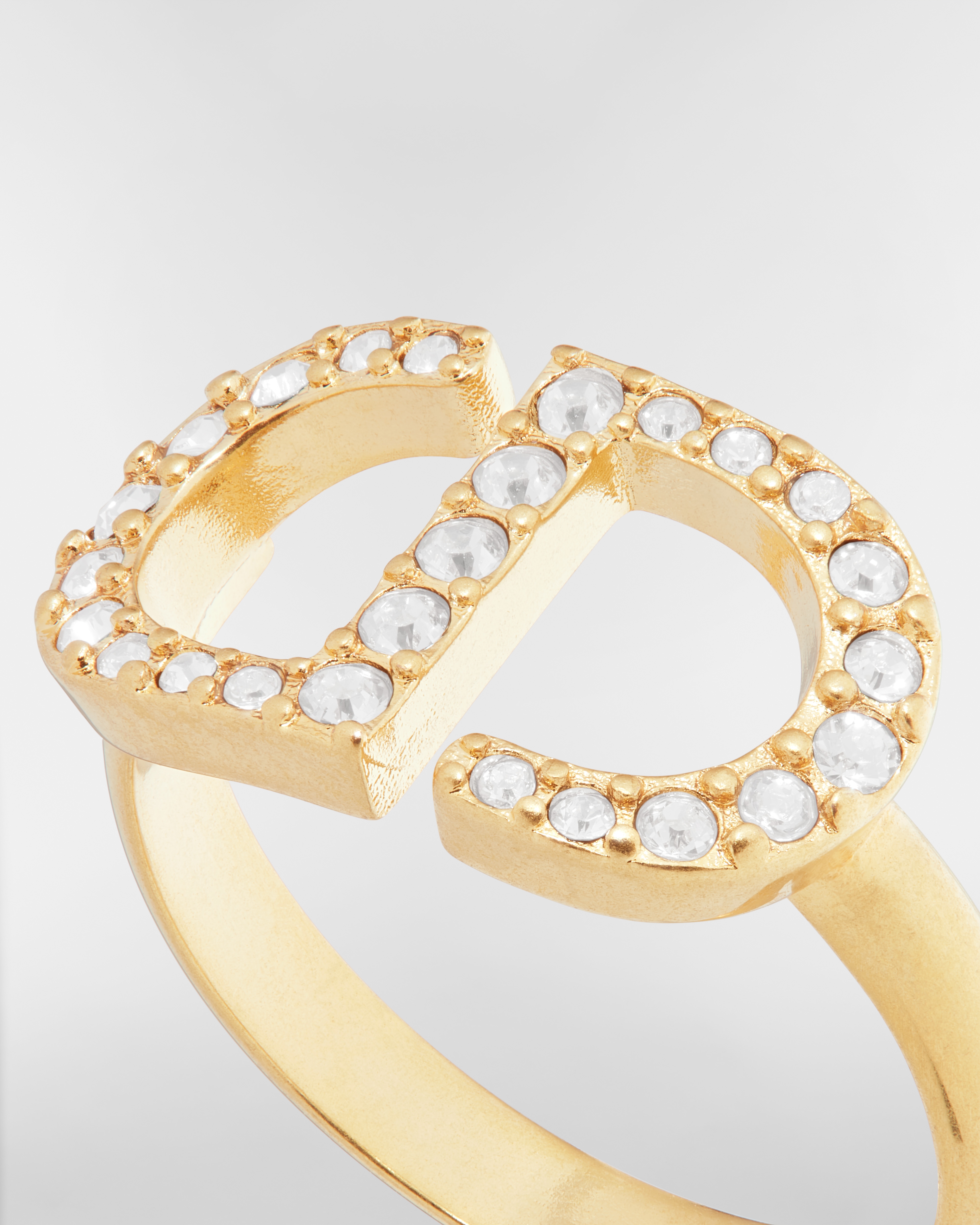 Petit CD 戒指 金色飾面金屬和銀色色調水晶 E09