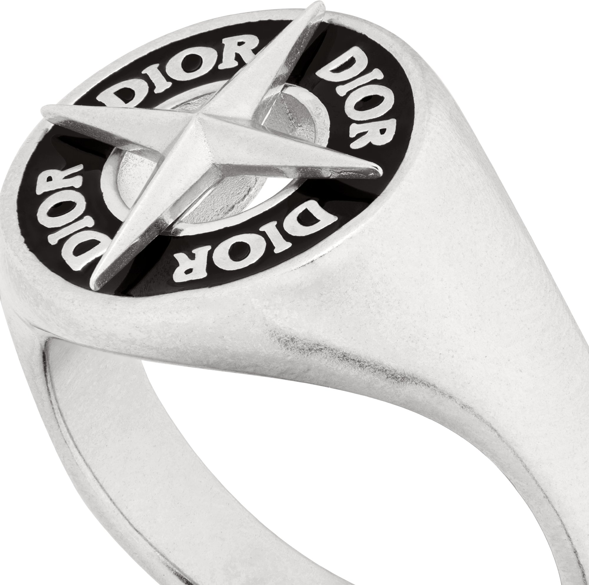 DIOR AND STONE ISLAND Signet Ring Silver and Black Resin | DIOR