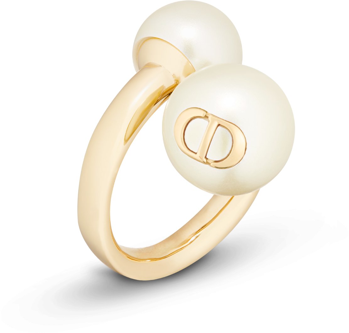 Anello Dior Tribales Balloon Metallo con finitura color oro e perle in resina bianca DIOR