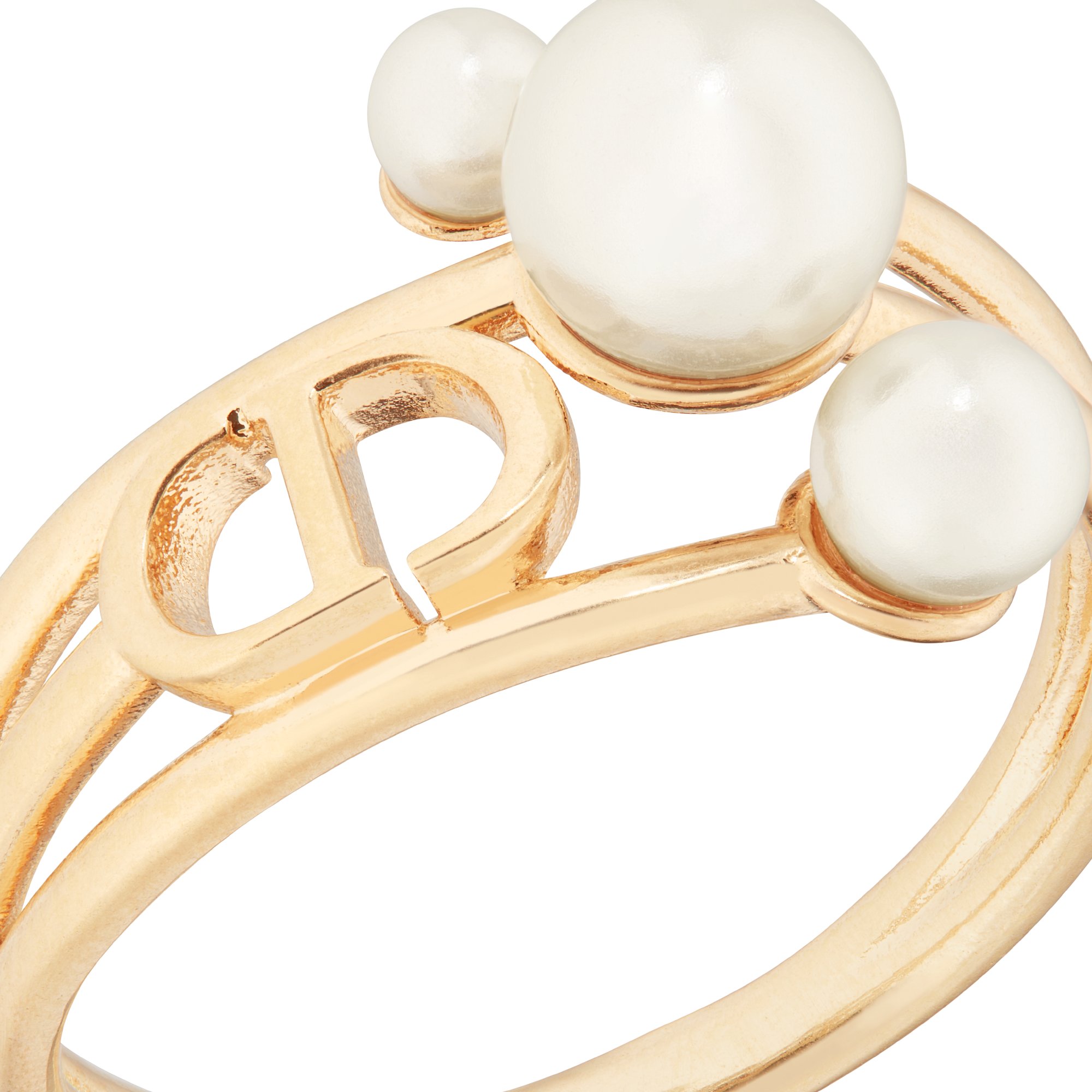 Dior Triptyque Ring Gold Finish Metal and White Resin Pearls DIOR