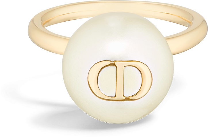 Bague Dior Amulets Metal finition dore mat et perle en resine blanche DIOR