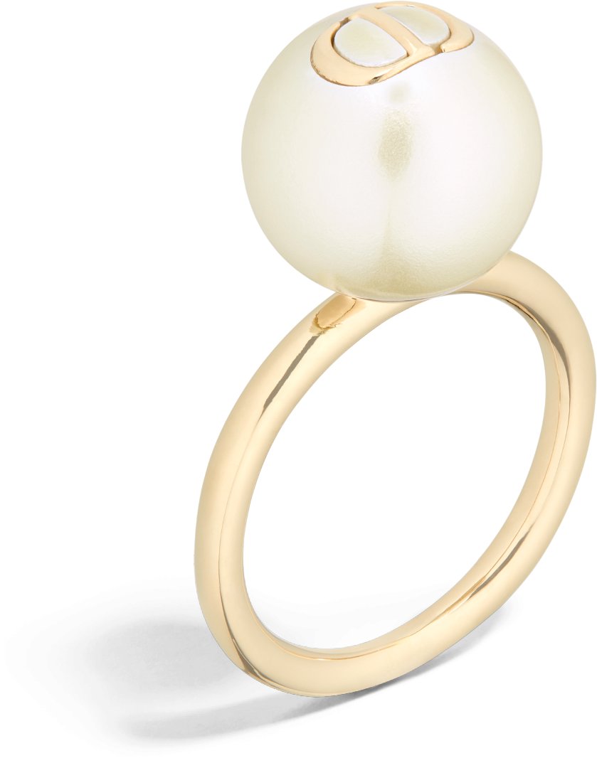 Dior Amulets Ring Matte Gold Finish Metal with White Resin Pearl DIOR