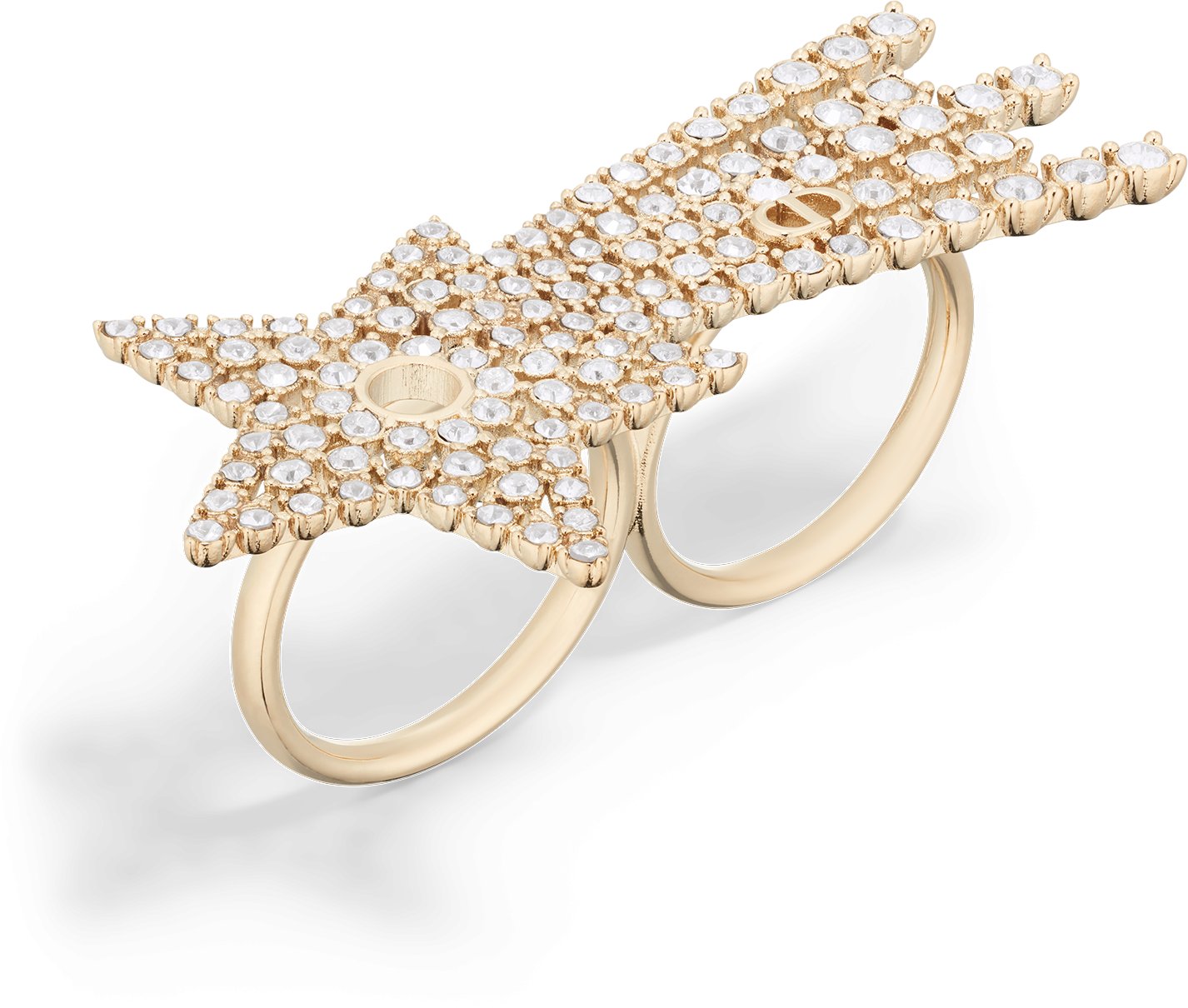 Dior Dior Night Herbarium Double Ring Matte Gold Finish Metal and Silver Tone Crystals Size L Women Jewelry