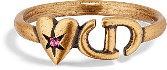 Dior Lucky Charms Ring Antique Gold Finish Metal and Pink Crystal DIOR