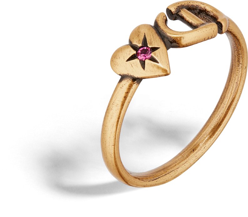 Anello Dior Lucky Charms Metallo con finitura color oro anticato e cristallo rosa DIOR