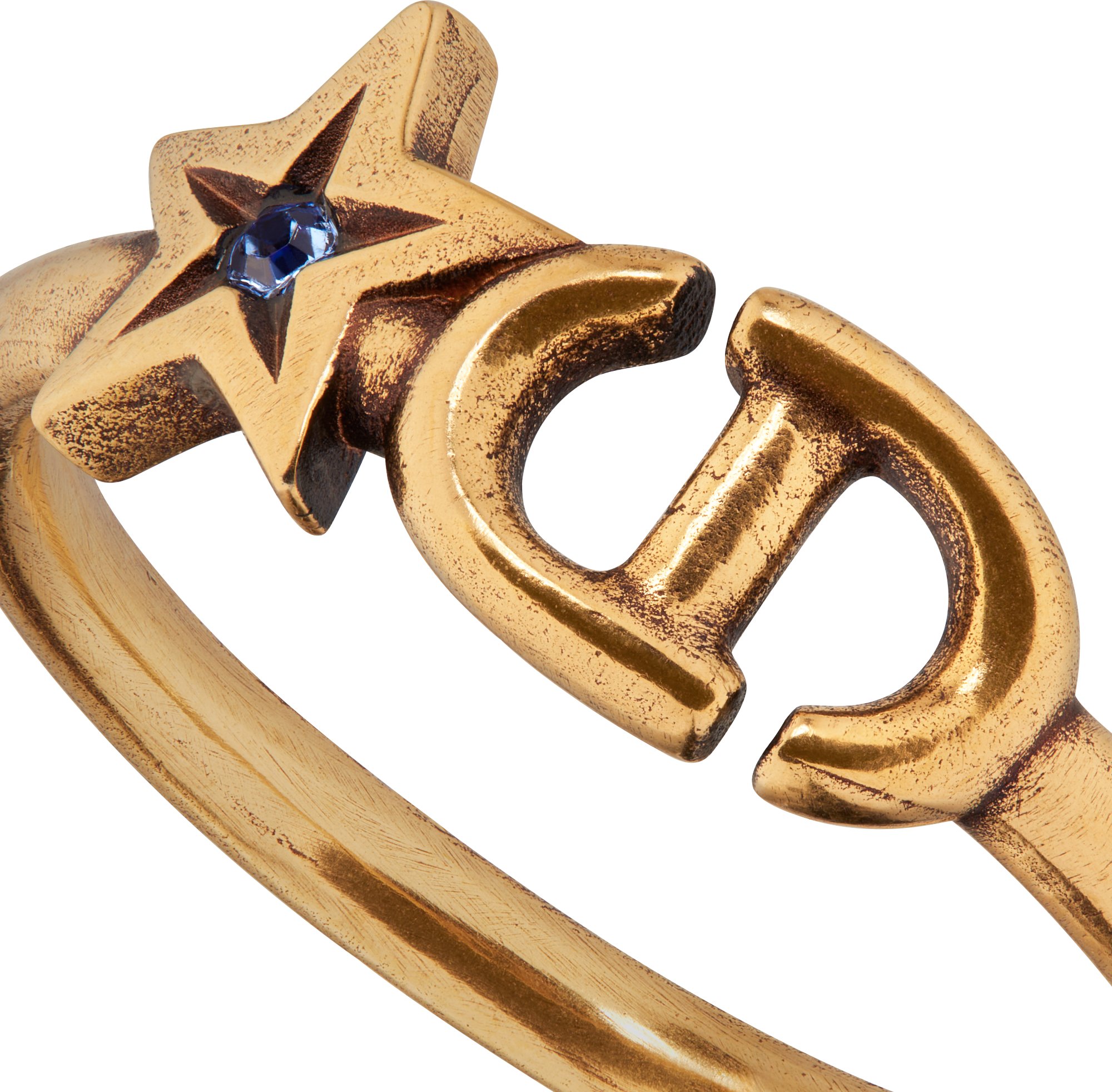 DIOR Lucky Charms Ring Antique Gold Finish Metal And Blue Crystal Size L Women