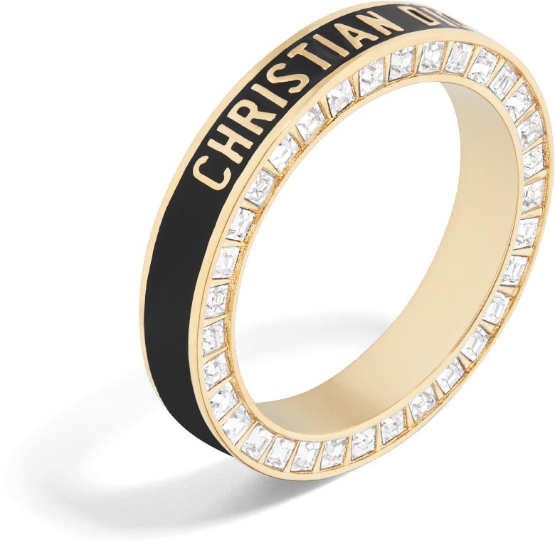 DIOR Night Code Ring Gold Finish Metal With White Crystals And Black Lacquer Size S Women