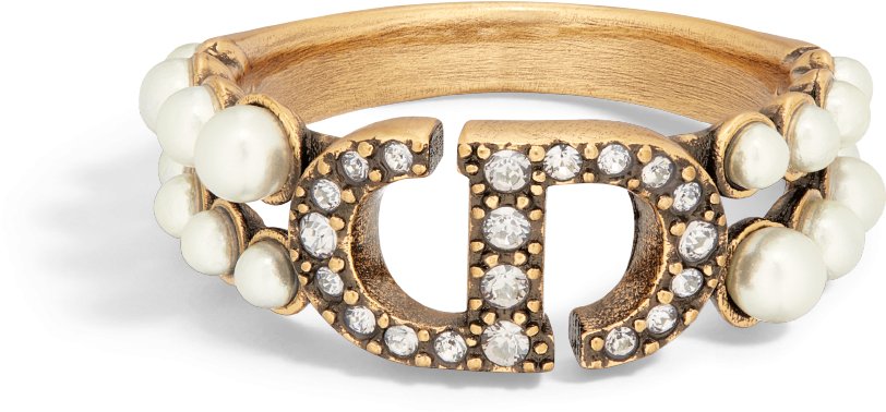 30 Montaigne Ring Antique Gold-Finish Metal with White Resin Pearls and  Silver-Tone Crystals | DIOR