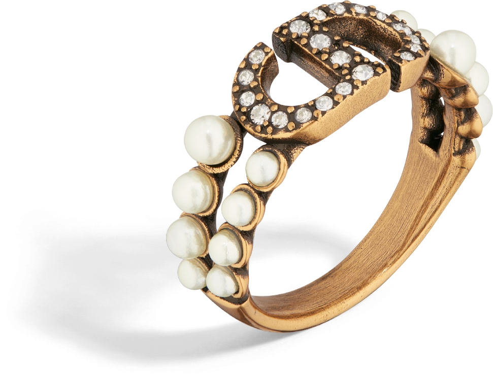 30 Montaigne Ring Antique Gold-Finish Metal with White Resin Pearls and  Silver-Tone Crystals | DIOR