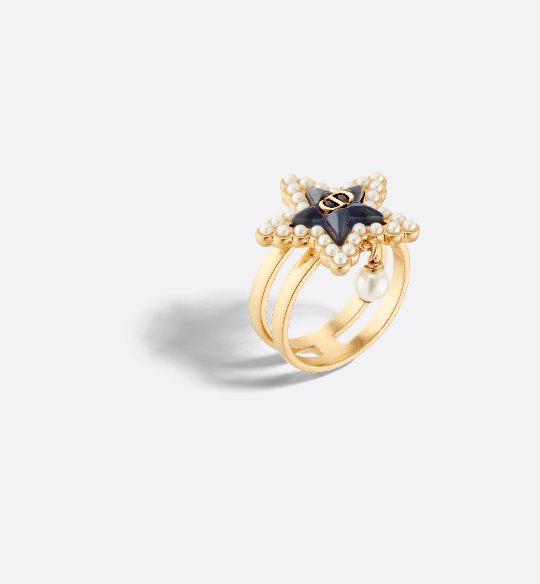 Petit CD Lucky Baroque Ring Gold-Finish Metal with White Petit CD Lucky Baroque Ring Gold-Finish Metal with White