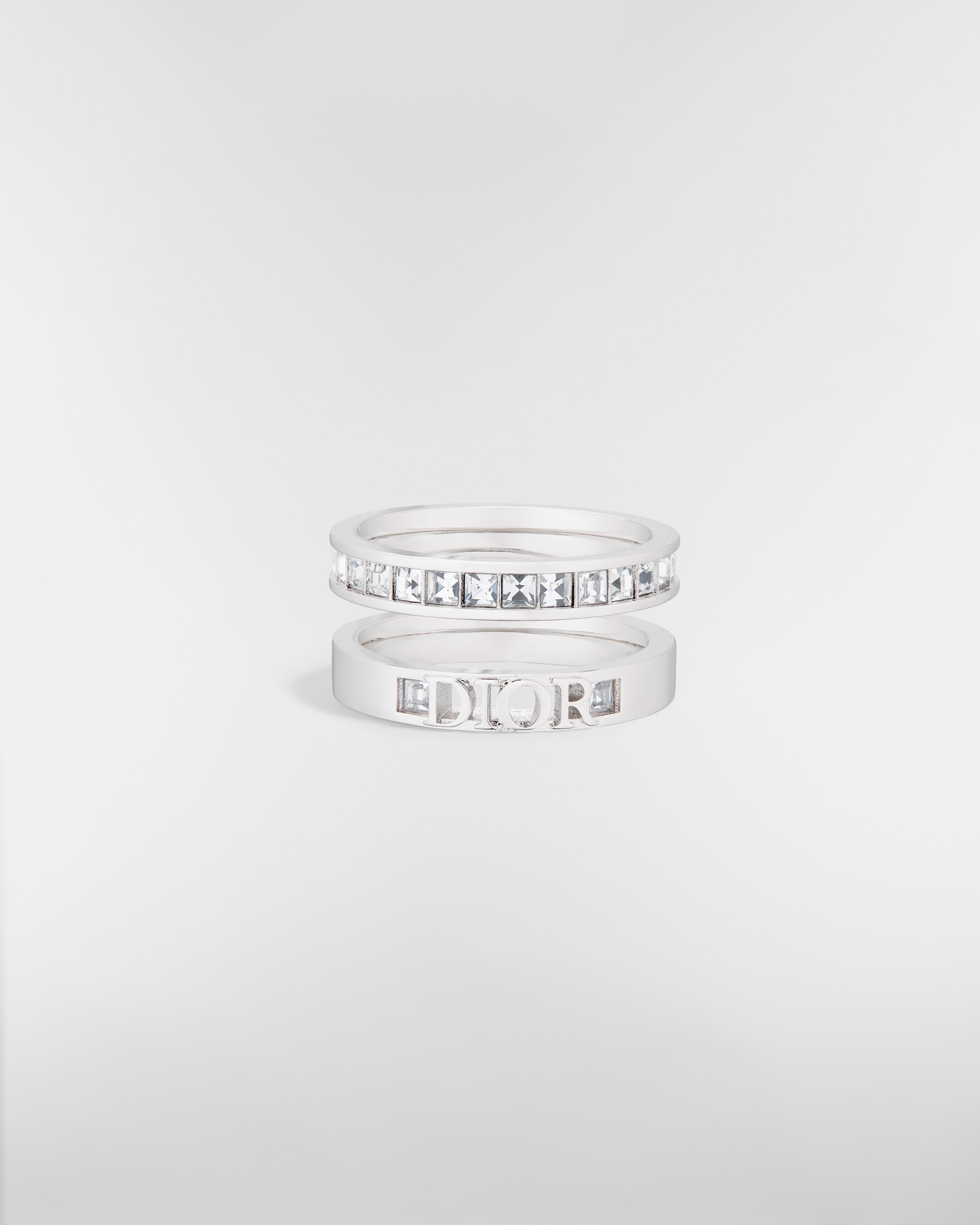 Dio(r)evolution-ringenset Metaal met zilverkleurige afwerking en fonkelende kristallen E01