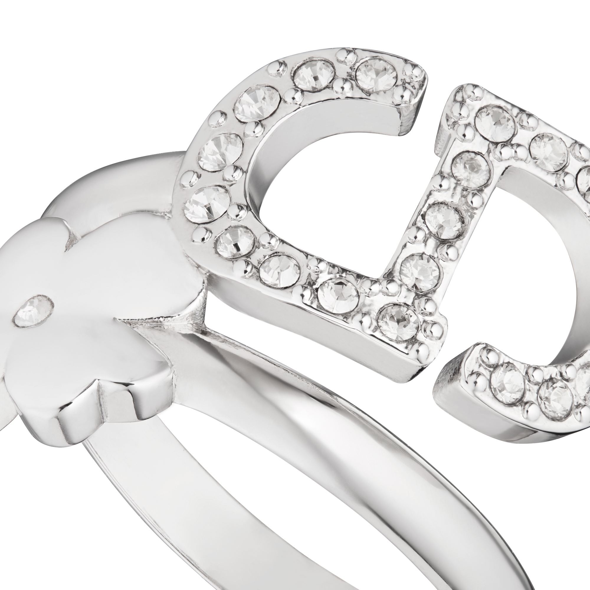 Petit CD Lucky Charms-ring Zilverkleurig metaal en zilverkleurige kristallen E09