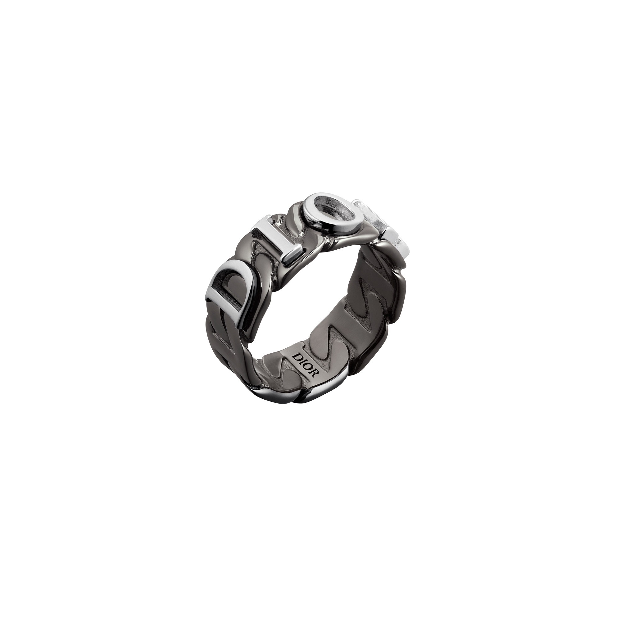 Dior Contrast Chain Link Ring Ruthenium-Finish Silver and Sterling Silver E03