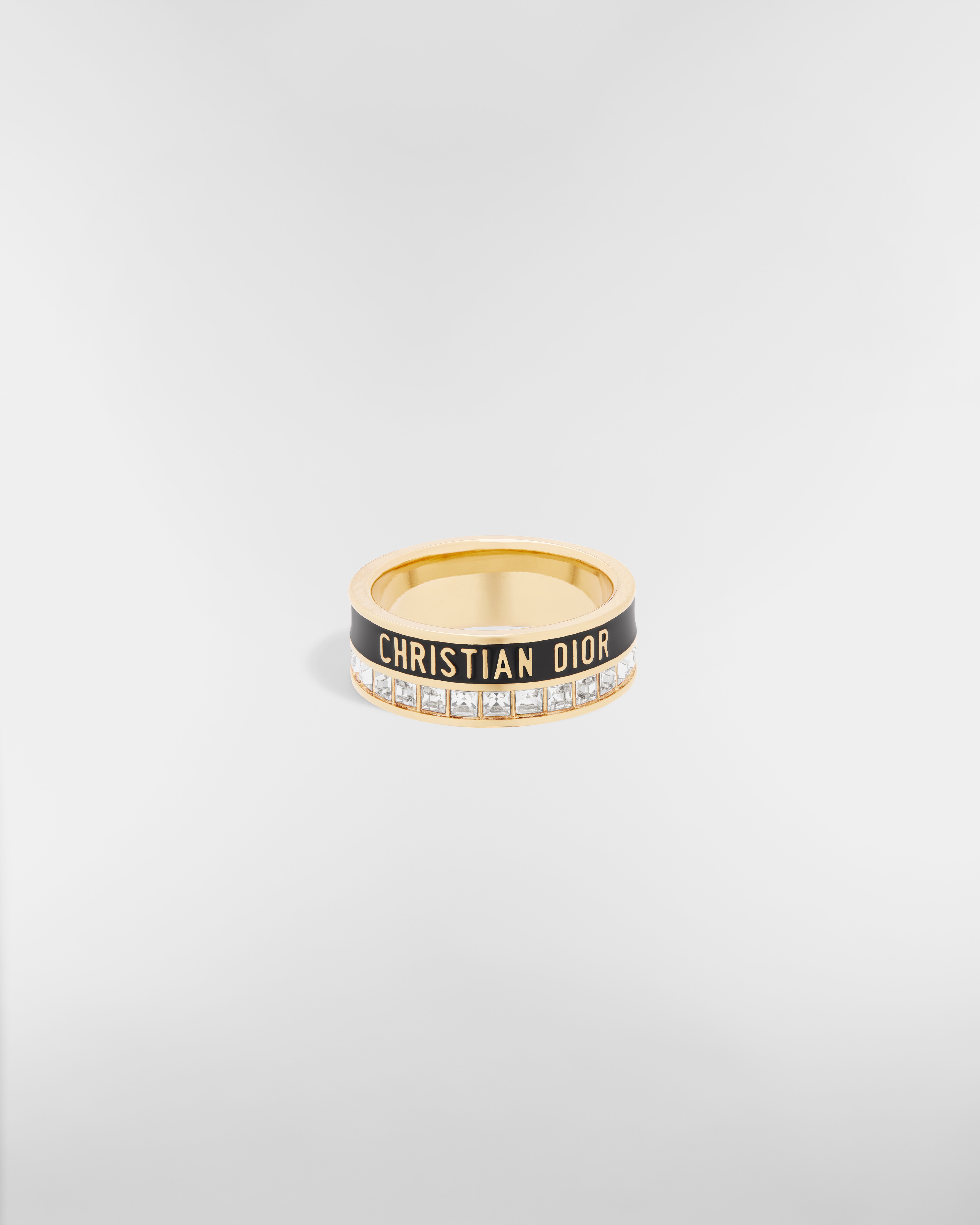 Anello Dior Night Code Metallo con finitura color oro, cristalli e lacca nera E01