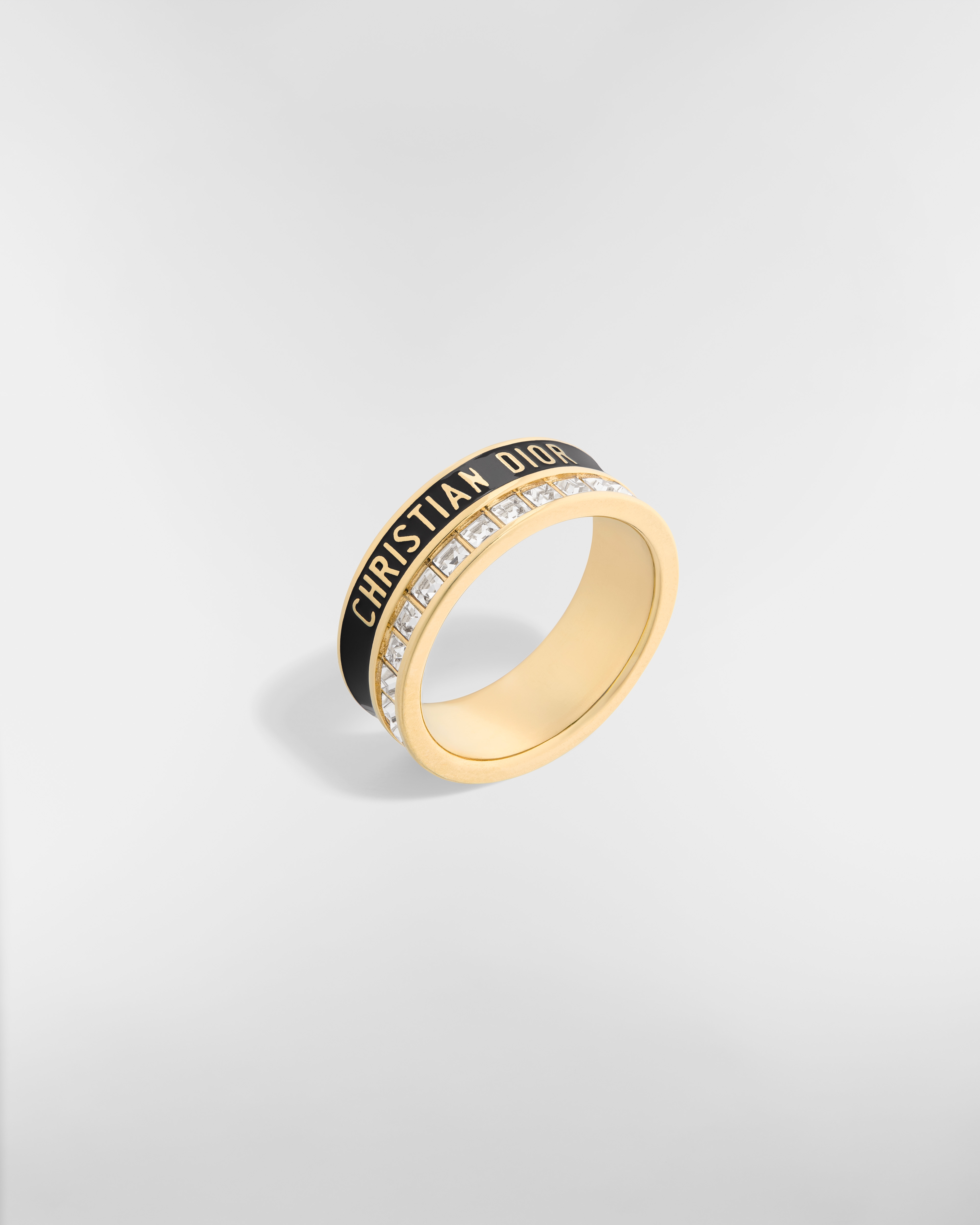 Anello Dior Night Code Metallo con finitura color oro, cristalli e lacca nera E03