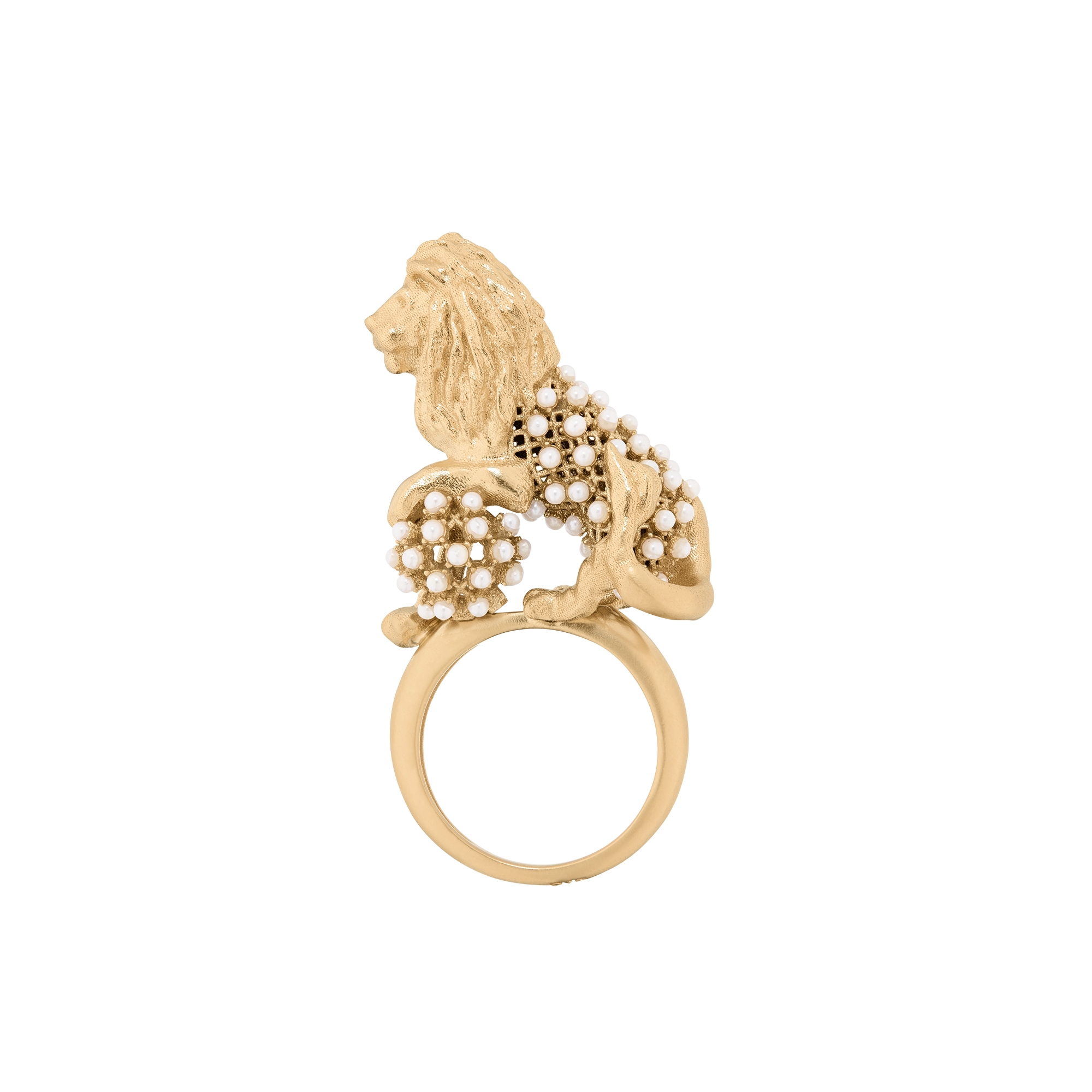 Dior Arabesque Ring Gold-Finish Metal and White Resin Pearls E01